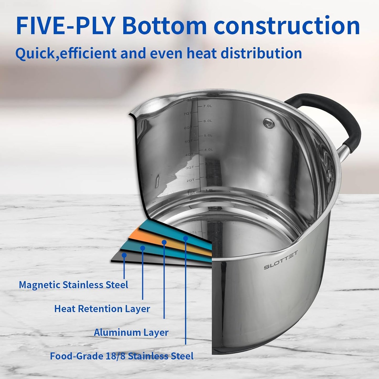 8 Quart Stainless Steel Stock Pot with Strainer Glass Lid,8 Qt Multipurpose Stockpot with Pour Spout,Stay-cool silicone Handle.