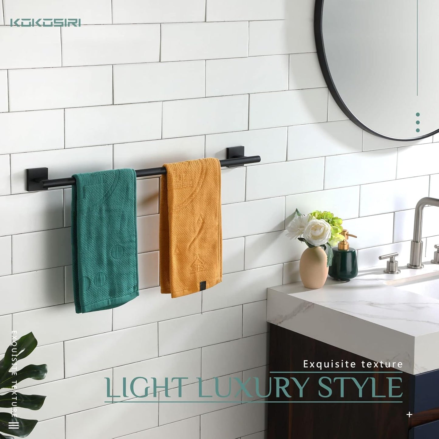 KOKOSIRI Towel Rail Bathroom Towel Bars Matte Black 20 Inch Towel Holder for Bath Cabinet Kitchen Wall Mount Stainless Steel B4005BK-L20