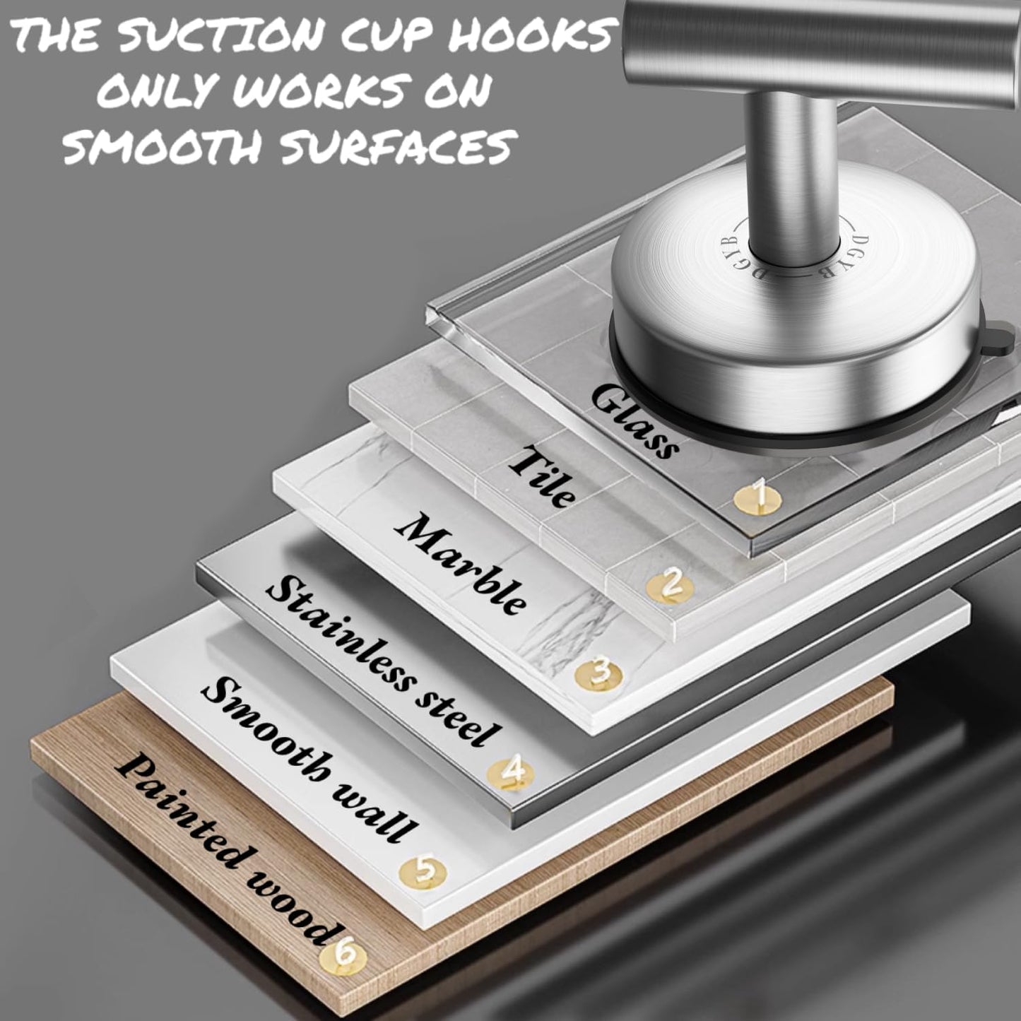 DGYB Large Suction Cup Hooks for Shower Set of 2 Brushed Nickel Towel Hooks for Bathrooms 11 Lbs Wall Hook for Hanging Coat, Robes, Loofah