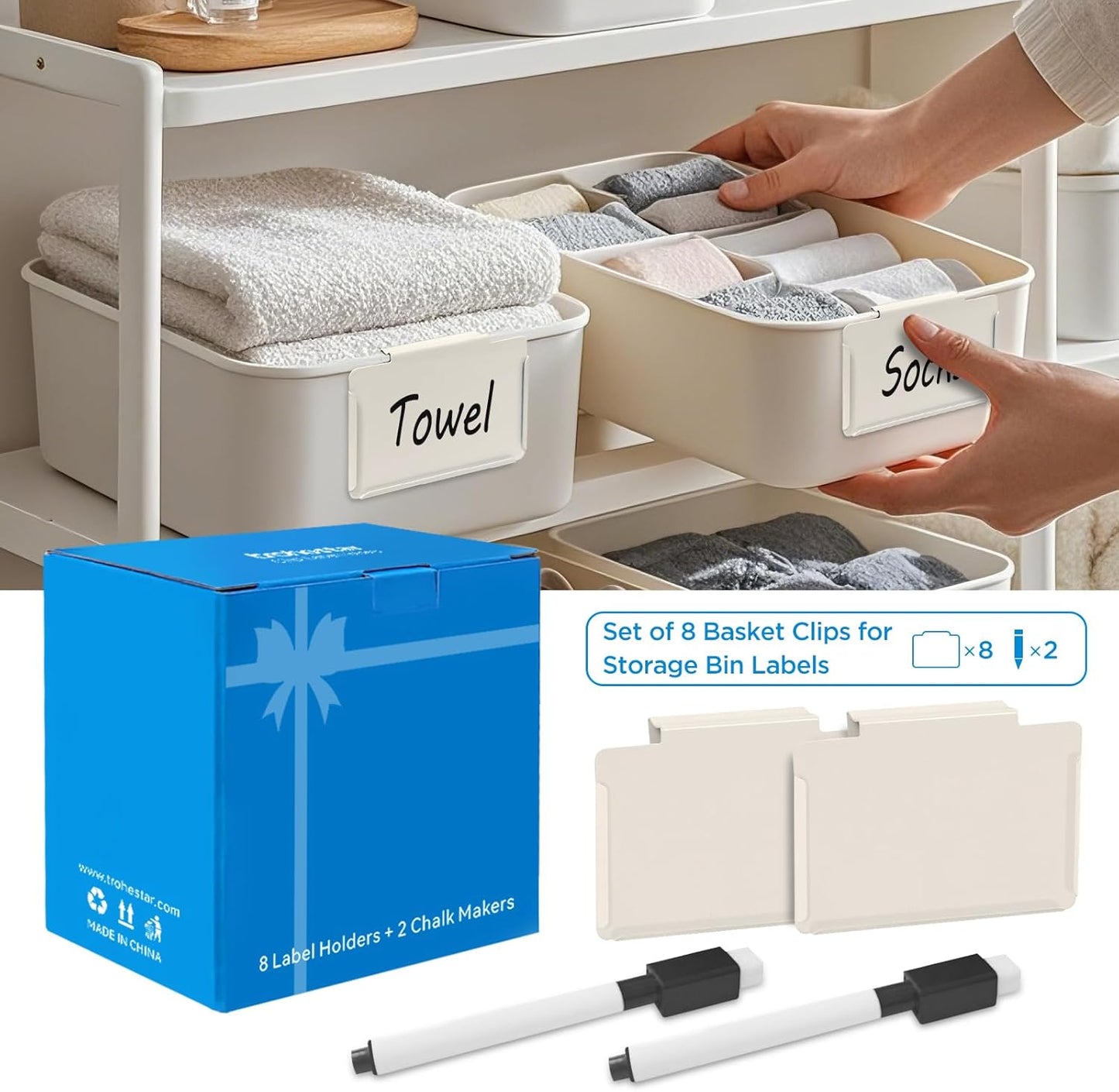 Metal Pantry Baskets Labels Clip On for Storage Bins | Edge Fold-Cream (Edge Fold-Cream, 8 Metal Label Clip)