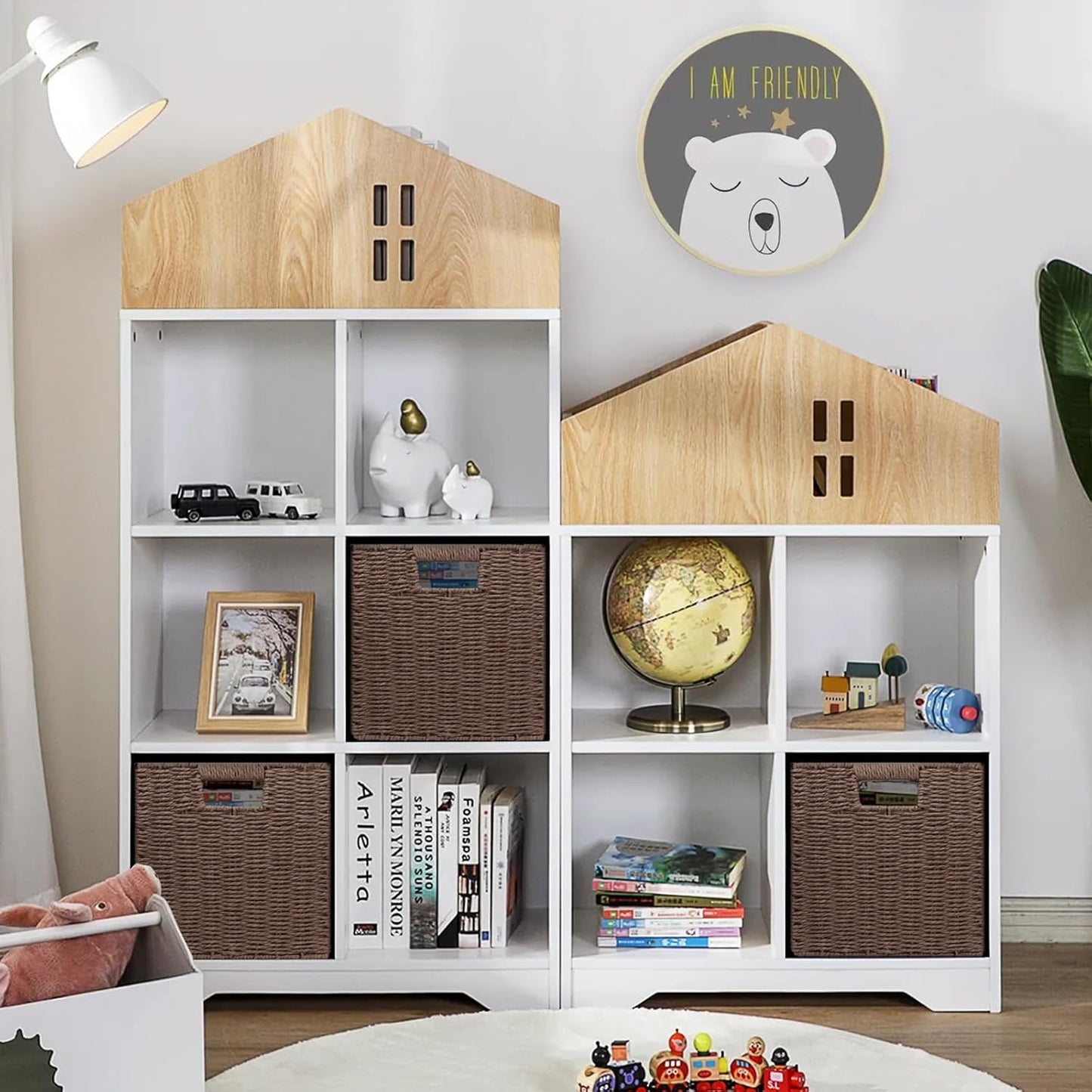 Wicker Storage Baskets for Organizing, 3 Pack Rustic Foldable Square Basket for Shelves, Handwoven Cubby Organizer Bins for Home Decor, Small Cube Storage Bin for Closet Organization (Brown 11 inch)