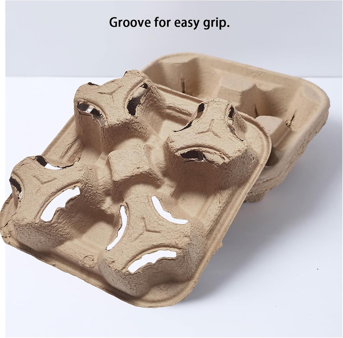 Disposable Compostable 4 Cup Drink Carriers,w/Extra-Deep Slots Secures 8-32oz Cups, Durable Pulp Fiber Holder for Coffee/Bubble Tea/Soda - Delivery, Takeout,Restaurants (100 Pack)