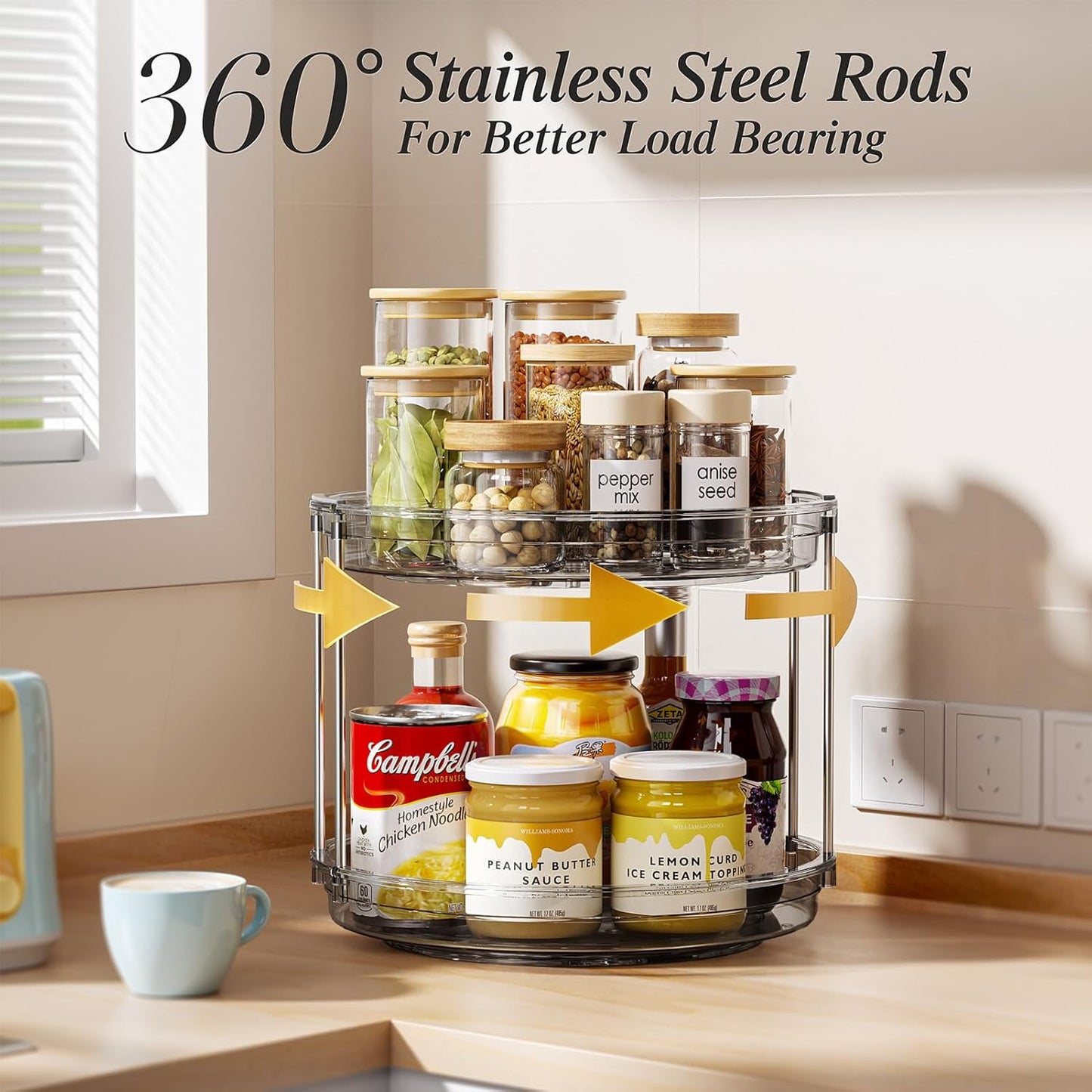 LAMU 2 Tier Lazy Susan Turntable Organizer 10.6'' Rotating Spice Rack Organization for Cabinet, Kitchen, Pantry, Countertop, Bathroom, Vanity, Medicine Cabinet Organizer, Grey