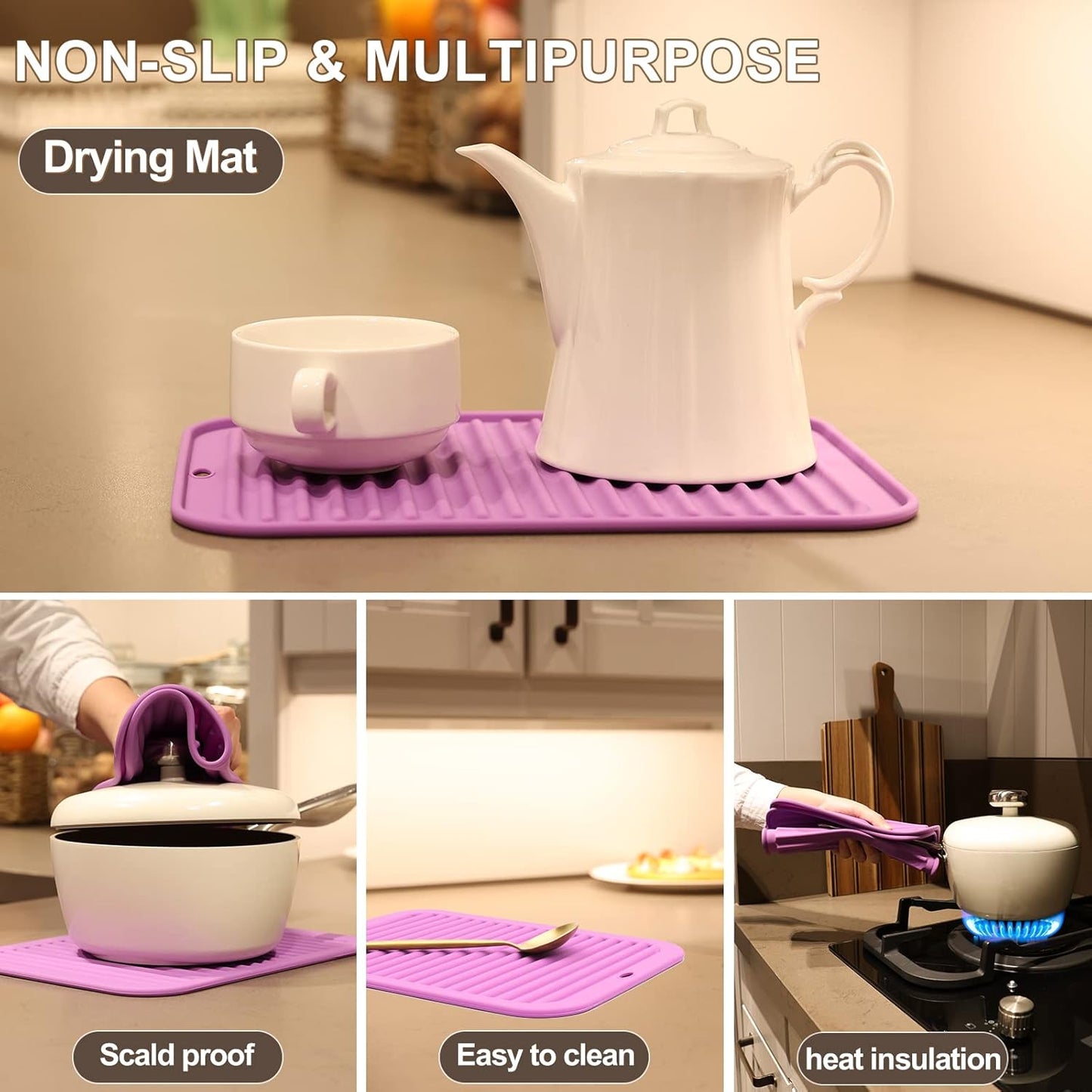 Joyhalo Silicone Trivet Mats Pot Holder Hot Pads Plate Holder Gripper Pad Garlic Peeler Drying Mat Coasters