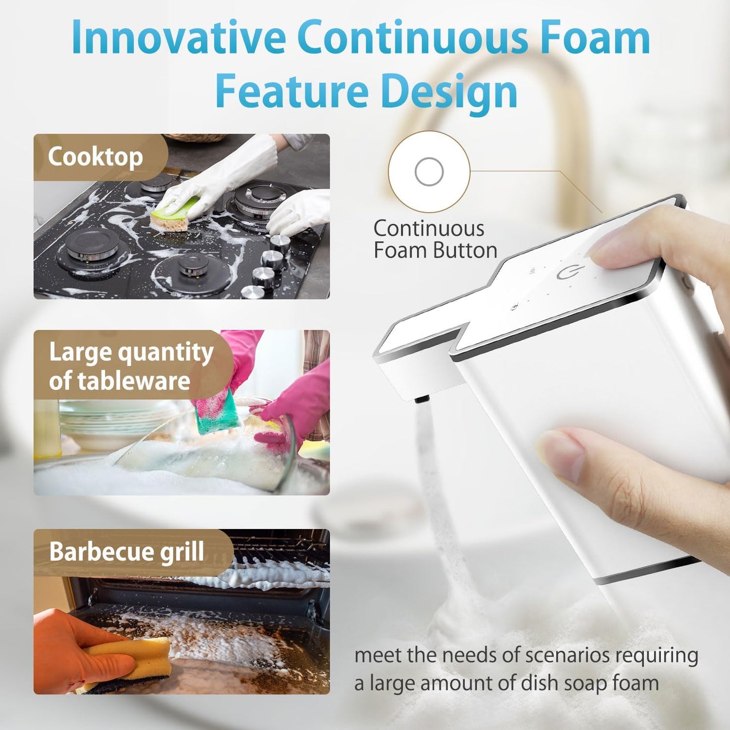 Automatic Foaming Soap Dispenser Touchless 380ml/12.8oz Rechargeable Hand Soap Dispenser Wall Mounted 4 Levels Adjustable Foam Soap Pump for Bathroom Kitchen Dish Soap