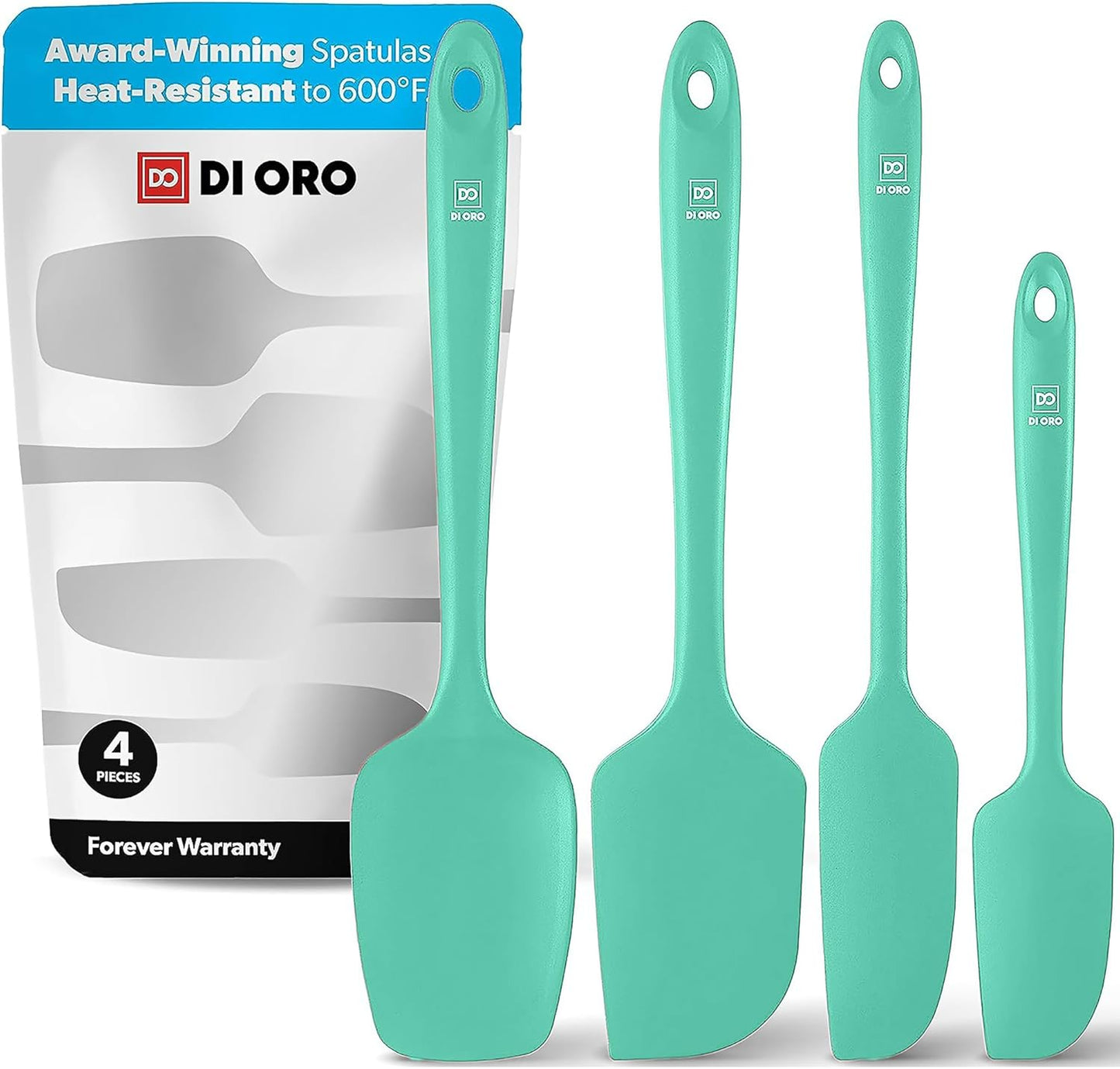 DI ORO Silicone Spatula Set - Rubber Kitchen Spatulas for Baking, Cooking, & Mixing - 600°F Heat-Resistant & BPA Free Silicone Scraper Spatulas for Nonstick Cookware - Dishwasher Safe (4pc, Mint)