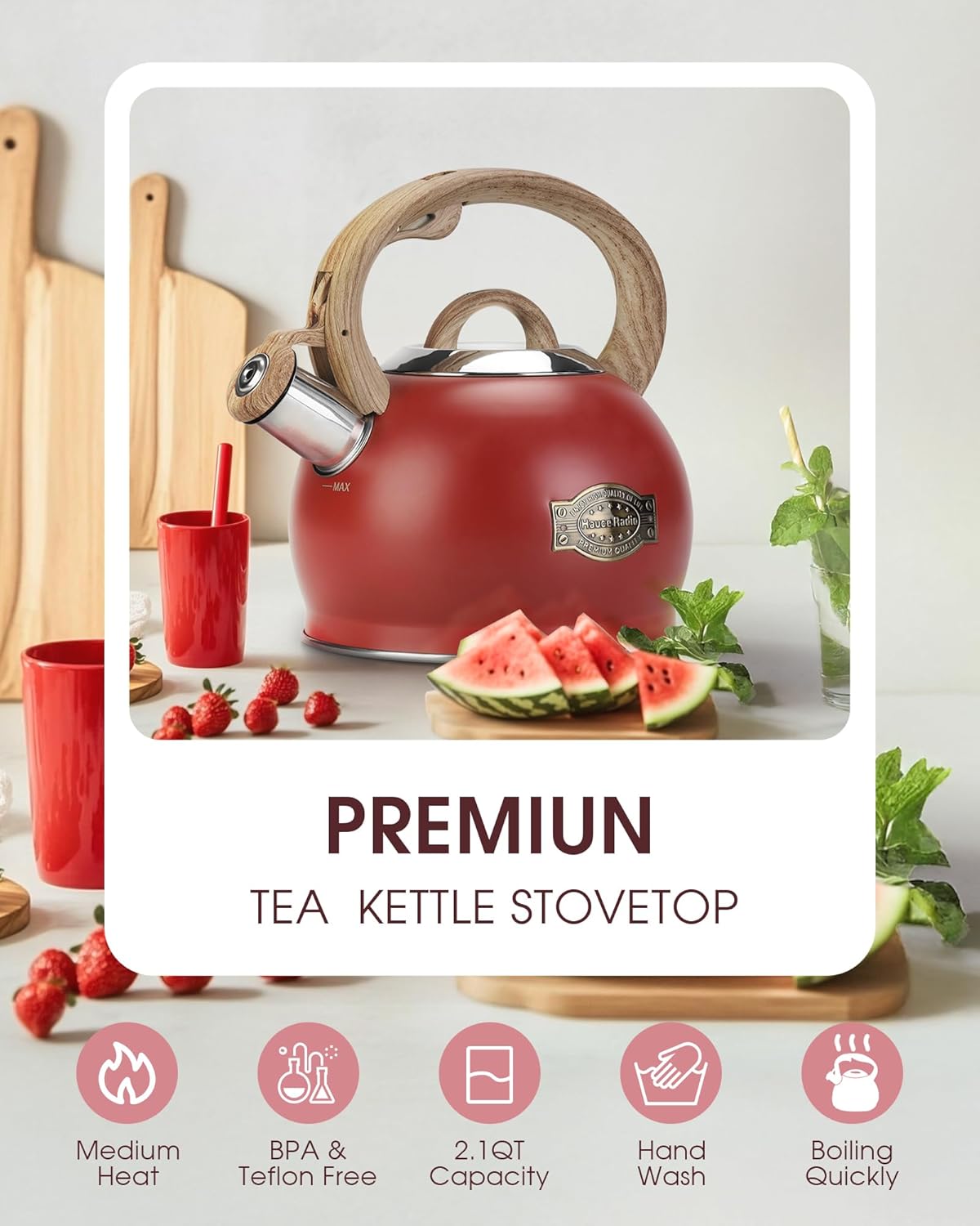 Tea Kettle for Stovetop, 2.1 Quart Loud Whistle Stovetop Teapots,Food Grade Stainless Steel Tea kettles for Stove Top with Anti-hot Ergonomic Handle,Suitable for All Heat Sources