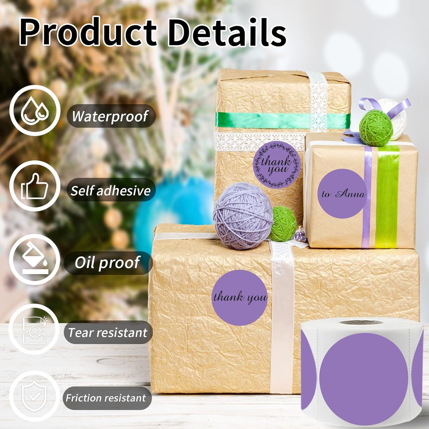 Thermal Labels,2 Inch Purple Round Thermal Printer Stickers,Self-Adhesive Round Direct Thermal Labels,Thermal Stickers for DIY Logo Design,Name Tag (500/Roll