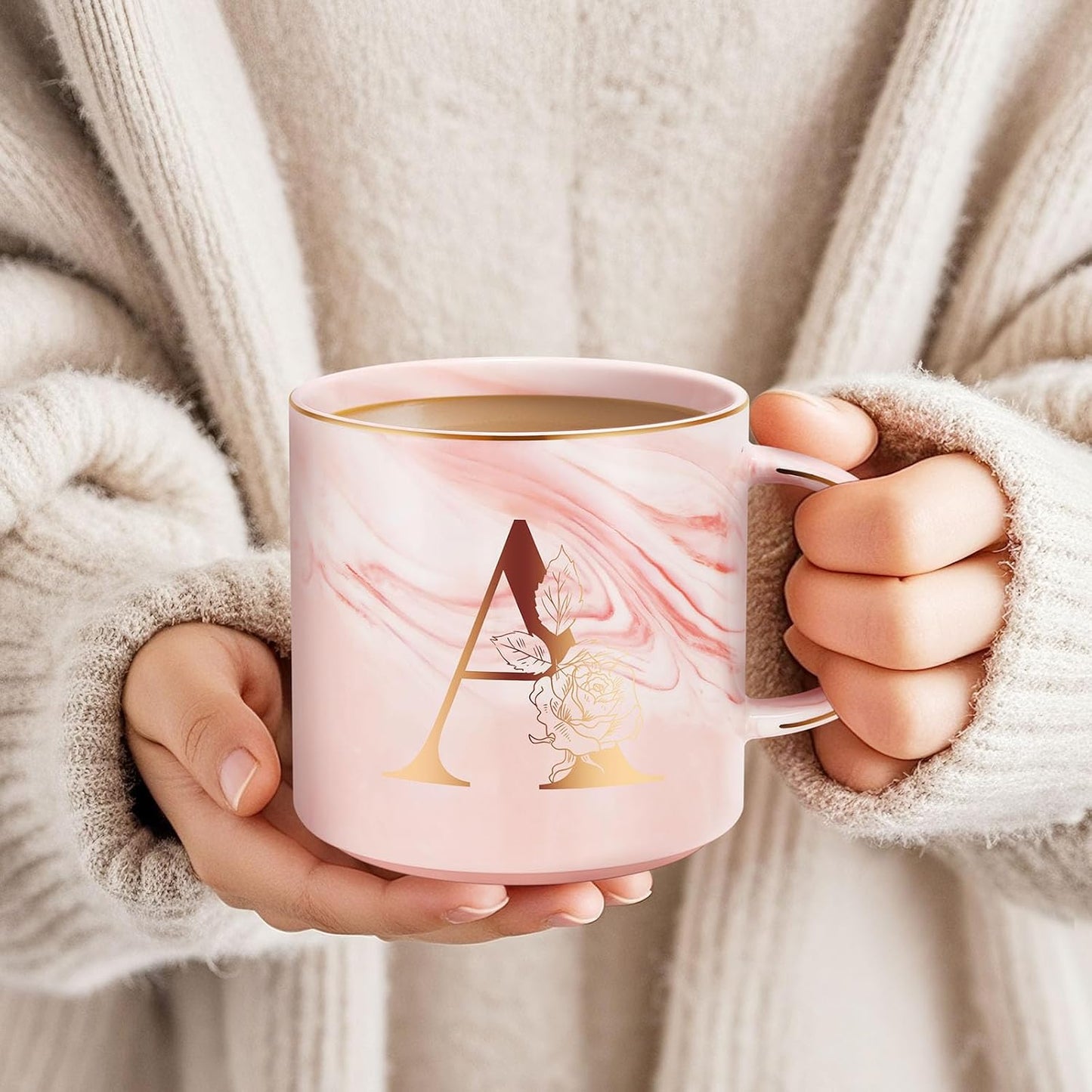 Personalized Gifts for Women Coffee Mug, Initial Customized Gift Monogrammed A-Z Coffee Mug 12 OZ, Christmas Anniversary Birthday Gifts for Women Mom Grandma Friend Sister Wife (A)