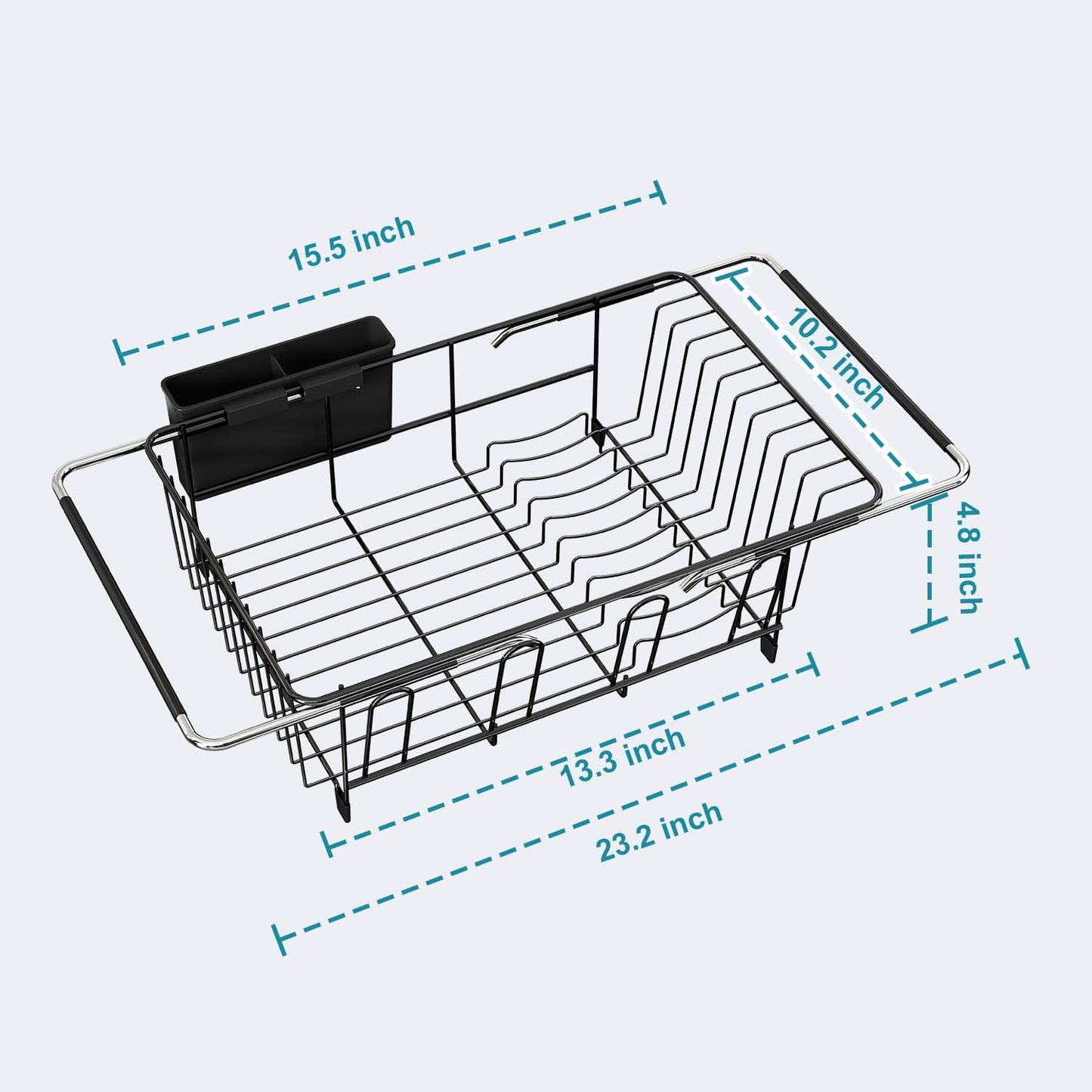 JASIWAY Dish Drying Rack in Sink, Over The Sink Colander Strainer Basket, Stainless Steel Strainer Basket with Expandable Rubber Grip Handles for Vegetables, Fruits, Home Kitchen Essentials, Black