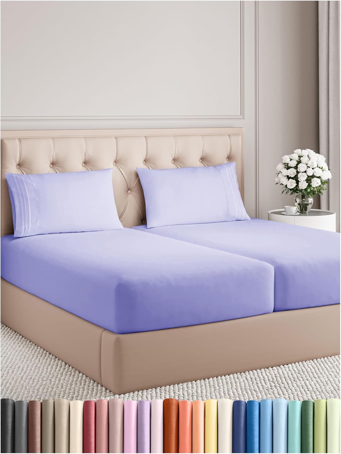 Split King Size 5 Piece Sheet Set - Comfy Breathable & Cooling Bed Sheets Set - Hotel Luxury Bedding for Women, Men, Kids, Teens, Boys & Girls - Deep Pockets, Soft, Wrinkle Free - Oeko-Tex - Lavender
