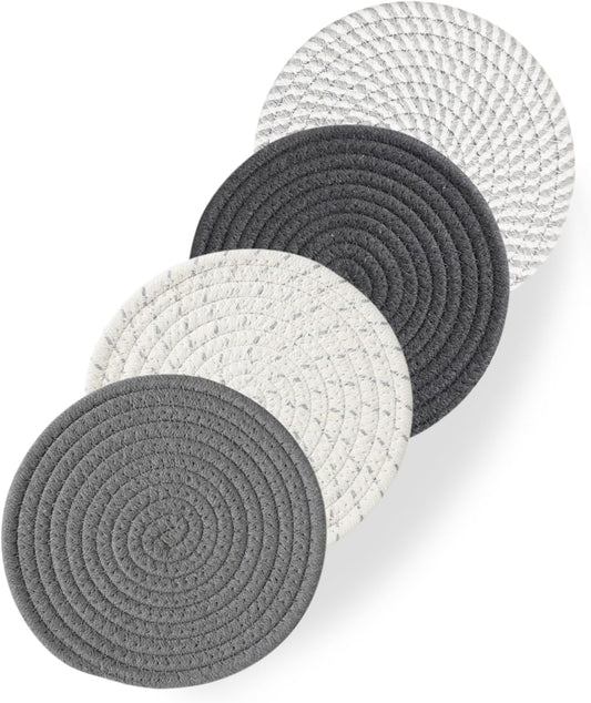 RIOOP Trivets for Hot Dishes, Pots and Pans, 7 Inches Heat Resistant Large Coaster for Kitchen, Anti Stain Hot Pads Plate Mats for Countertops Table Kitchen Essentials Farmhouse Halloween Decor, 4 Pcs