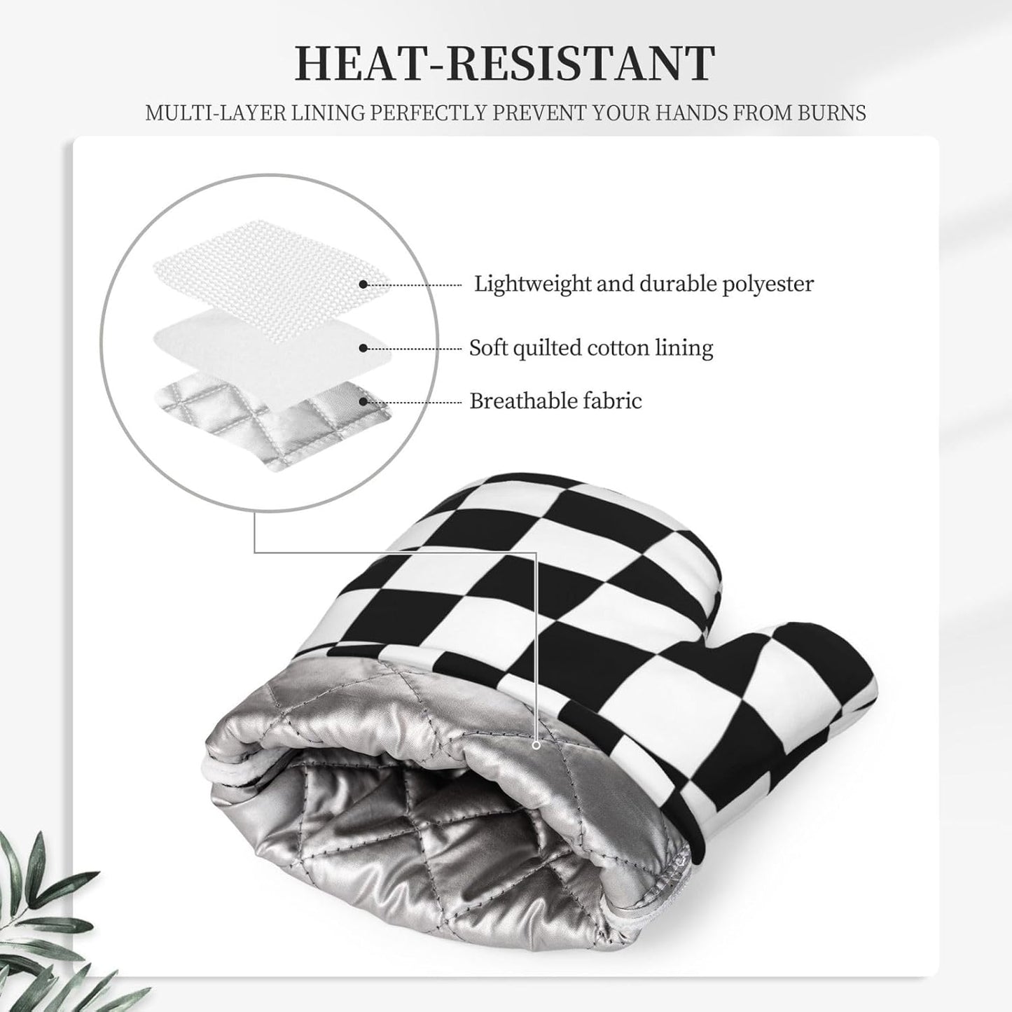 Black White Check Plaid Oven Mitts and Pot Holders Sets Silicone Black and White Checkered Plaid Kitchen Mitts Potholders Heat Resistant 4Pcs Oven Gloves Hot Pads for Cooking Grilling