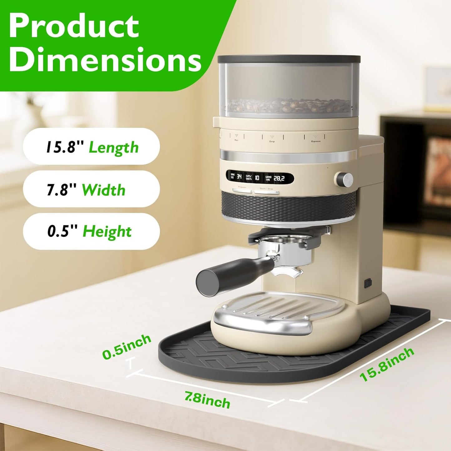 Silicone Coffee Mat,15.8"x 7.8"in Bar Mat for Countertop,Heat-Resistant,Non-Slip,Leak-Proof,Fit for Coffee Maker/Espresso Machine-Black