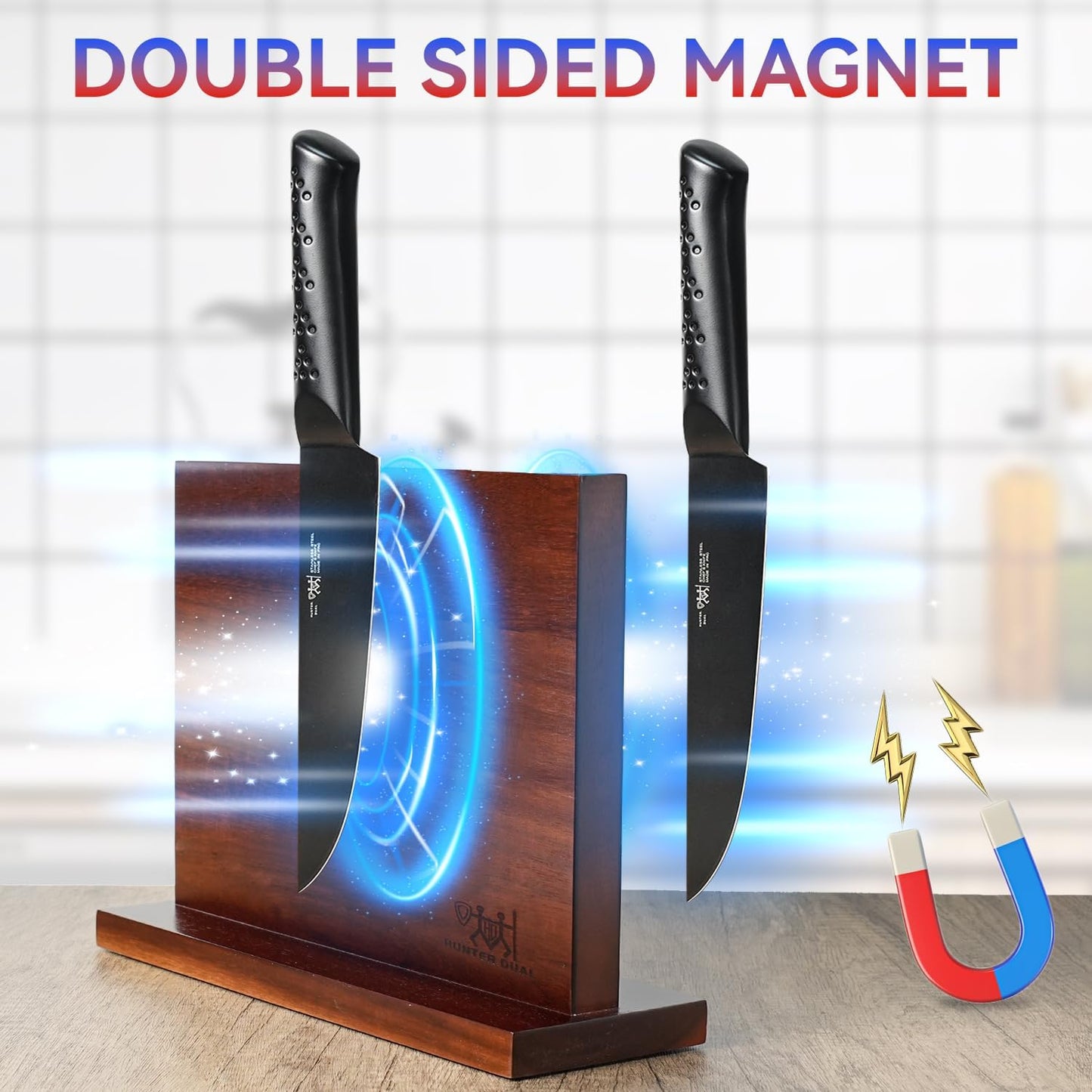 Magnetic Knife Holder with Enhanced Magnets, Multifunctional Countertop Magnetic Knife Block Stand, Universal Knife Storage & Kitchen Tool Organizer for Counter Top