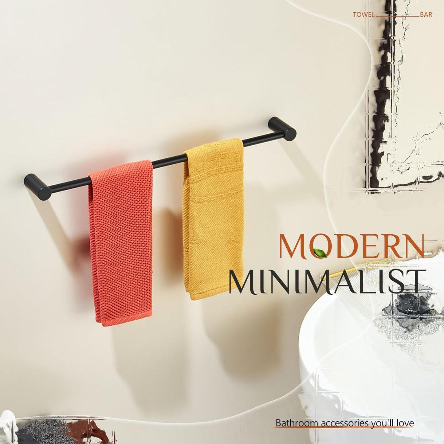 KOKOSIRI Towel Rack Black Bathroom Wall Mounted Towel Holder 20-Inch Bath Towel Bar Hanger Bathroom Hardware Accessories Stainless Steel, B4007BK-L20