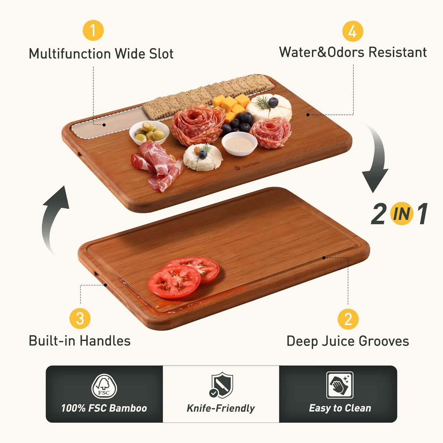 Bamboo Cutting Board Set Non Toxic Wood Chopping Board Over Sink Kitchen Gadgets Charcuterie & Chopping Board Apartment Essentials New Home Must Haves Things Stuff Accessories House Housewarming Gift