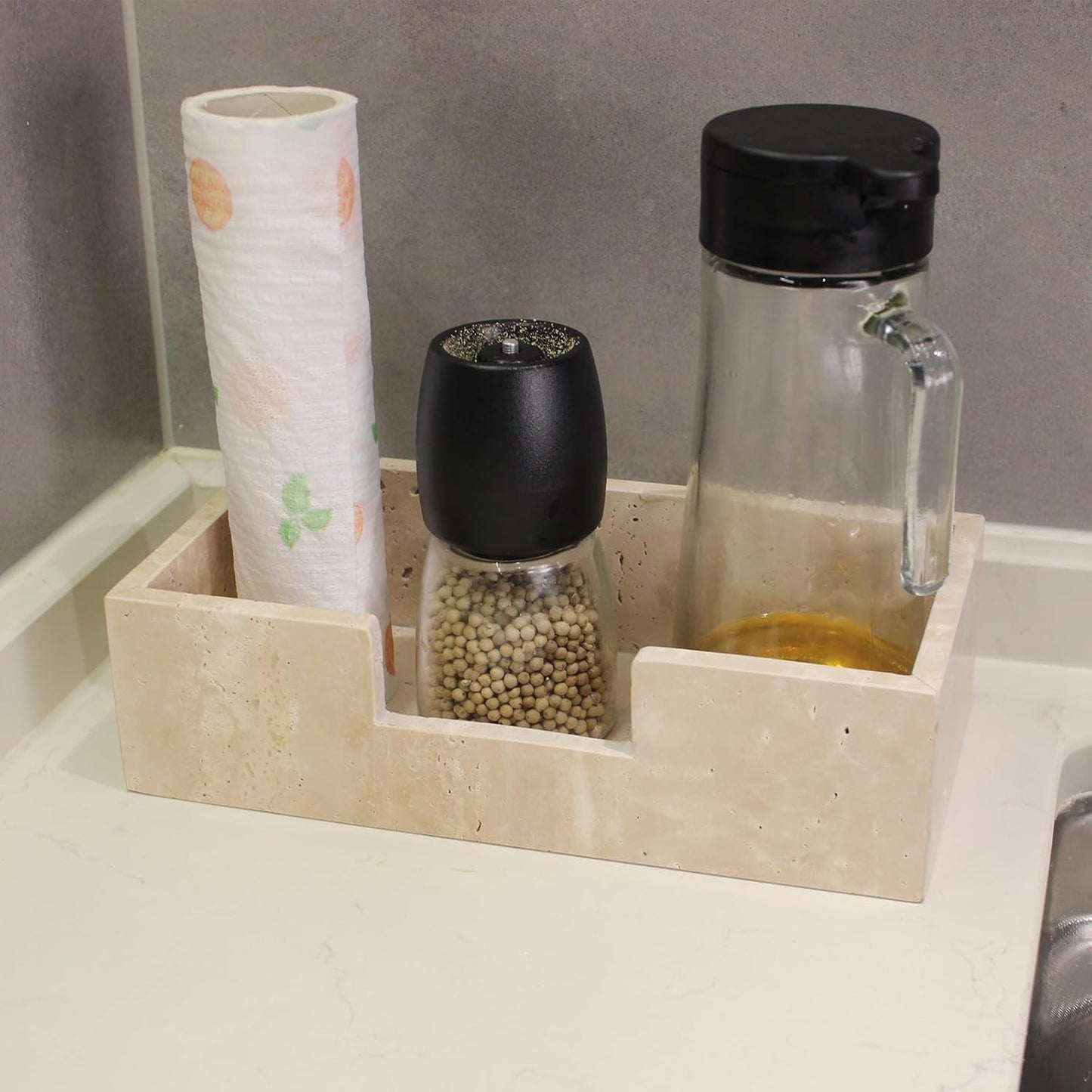 Natural Travertine Napkin Holder 9.8"x4.9"x2.8", Guest Towel Holder, Paper Hand Basket for Bathroom/Kitchen/Restaurant