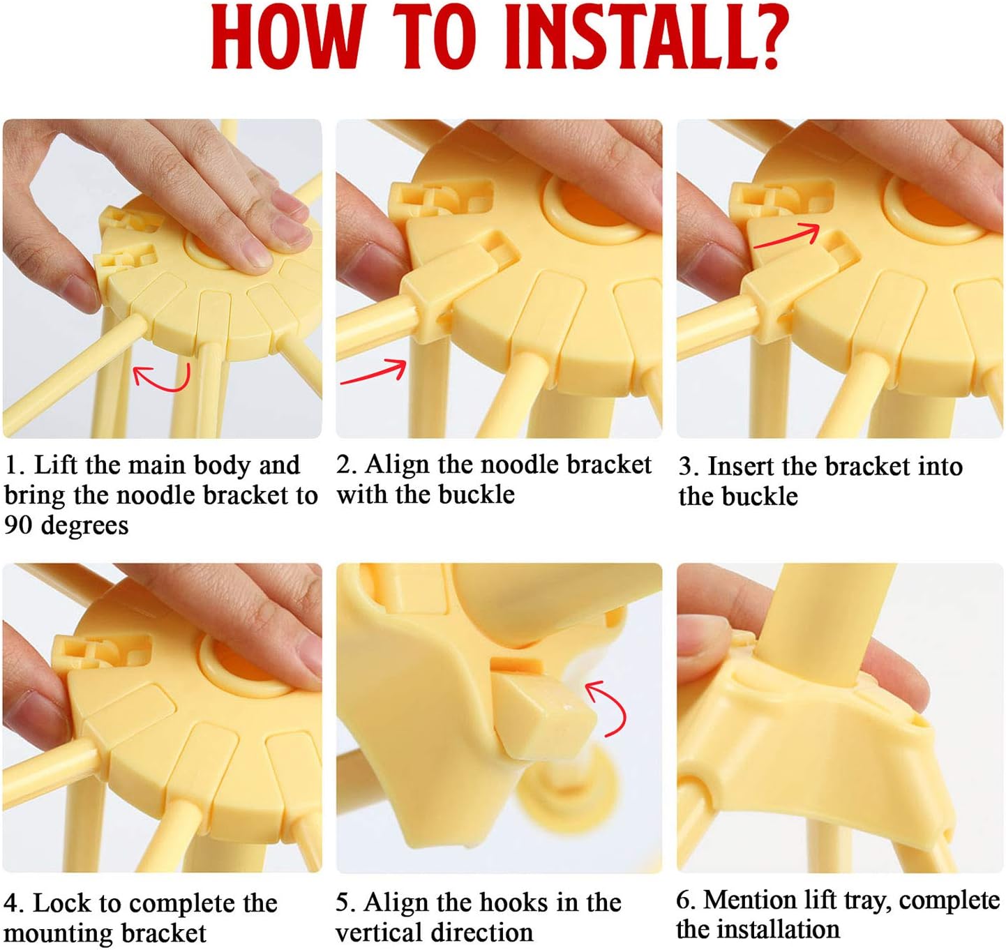 GOZIHA Pasta Drying Rack Noodle Stand with 10 Bar Handles Collapsible | Household Noodle Dryer Rack Hanging for Home Use | Spaghetti Drying Rack Noodle Stand | Easy Storage and Quick Set-Up (Yellow)