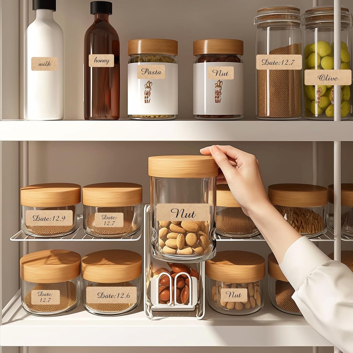 Kraft Label Stickers Removable Writable Gift Labels, Self-Adhesive Brown Labels for Essential Oil Bottle, Jars, Food Storage or Gift Decoration (2 Size, 300 Sheet)