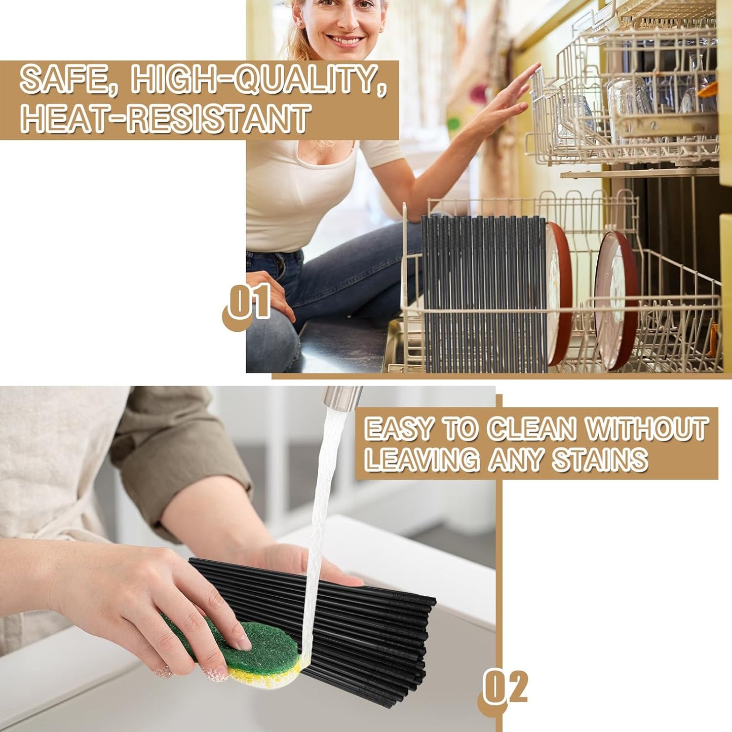 Dandat 100 Pairs Fiberglass Reusable Chopsticks 9.5" Dishwasher Safe Black Cherry Chopsticks for Chinese Style Japanese Food Cooking Supplies