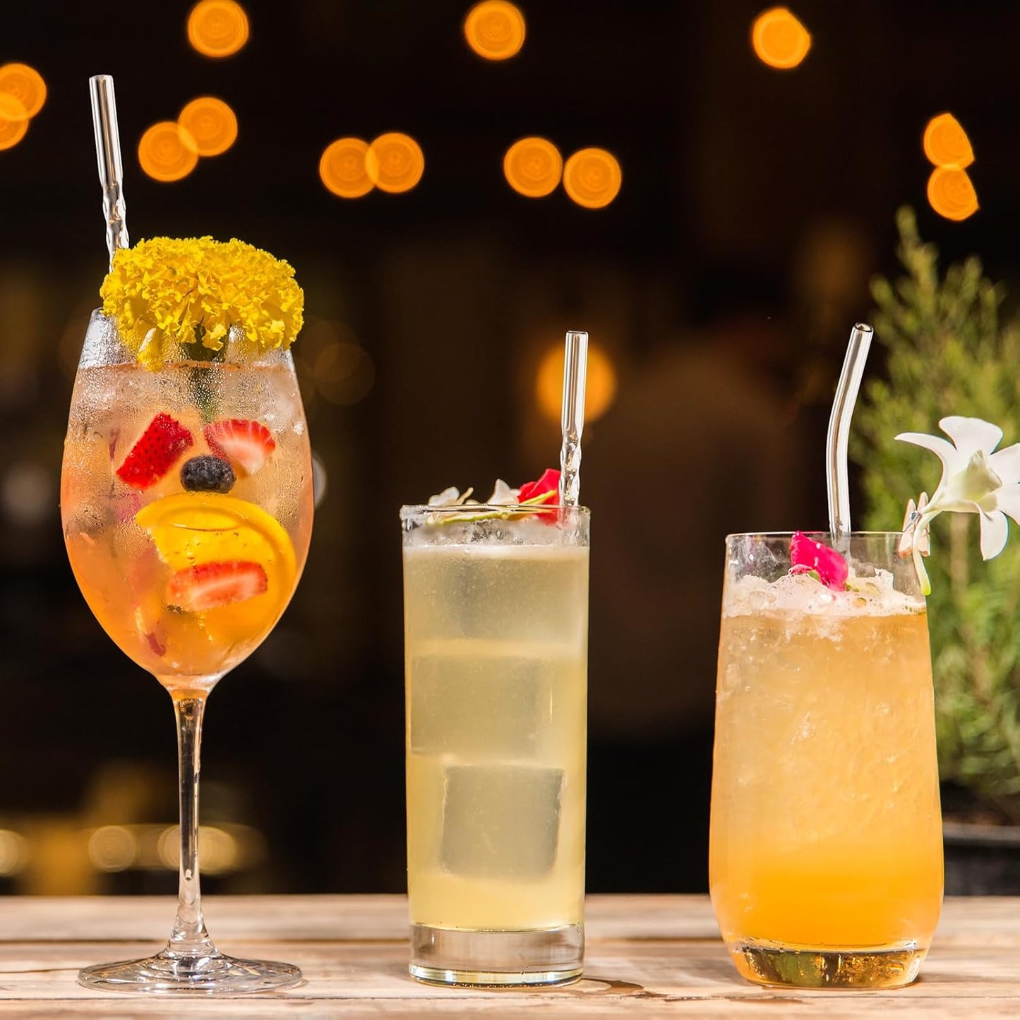 Reusable Glass Straws Colorful Twist Shape Sets of 8 with 4 Bent and 4 Straight Straws & 2 Cleaning Brushes, 8"x 0.3" Thick Clear Glass Drinking Straw for Tumblers Gift Wrap Dishwasher Safe