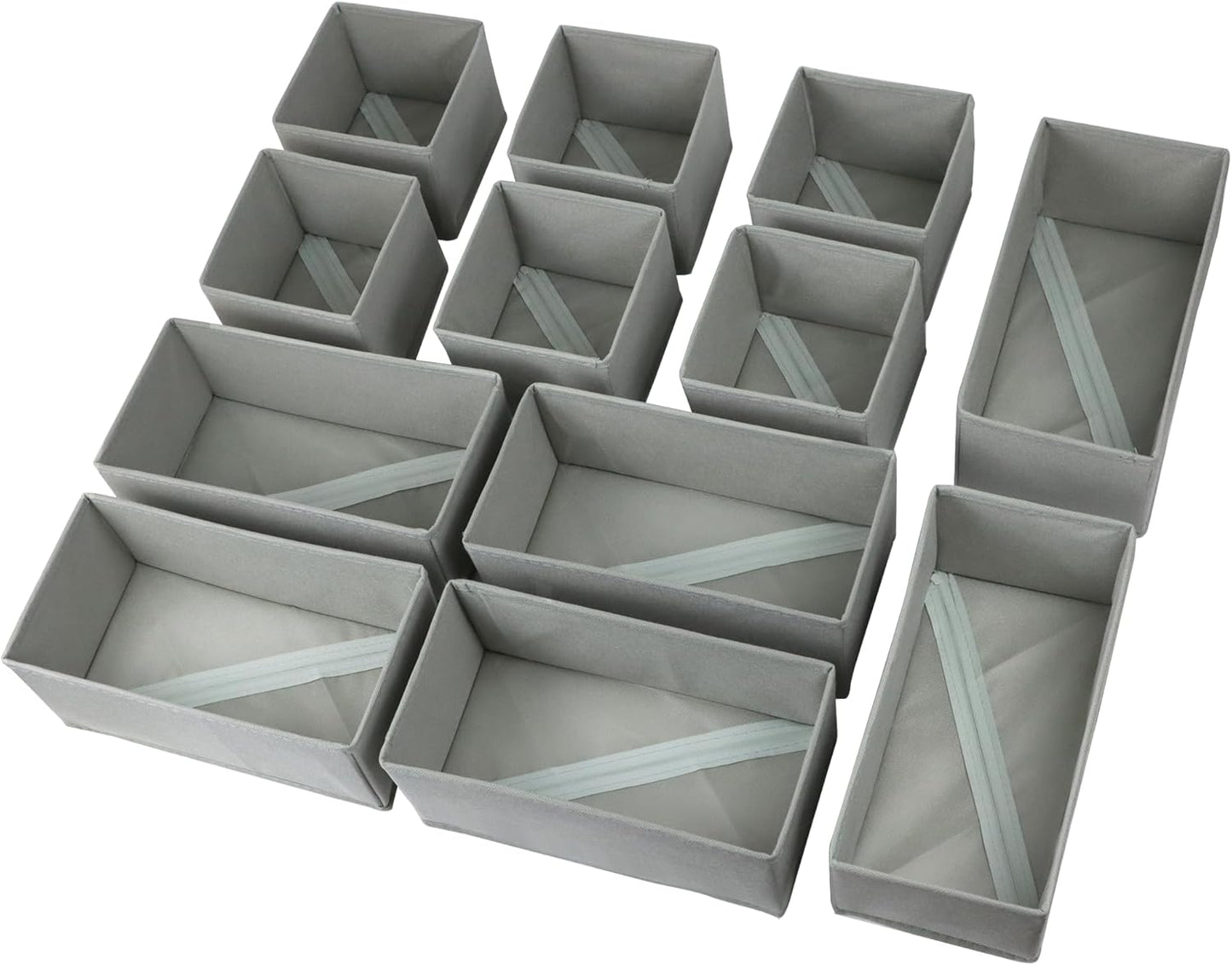 Set of 12 Drawer Organizer, Fabric Closet Organizer and Storage Baskets,Foldable Drawer Divider for Clothing,Sock,Ties,Underwear Drawer Organizers,Set of Cabinet Storage Boxes (Gray)