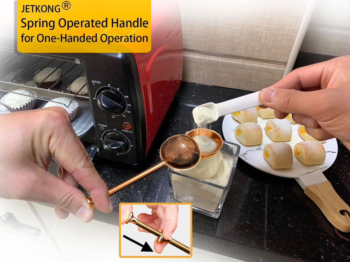 JETKONG Baker's Dusting Wand for Sugar, Flour and Spices, Stainless Steel Powdered Sugar Shaker Duster Sifter, Set of 2 (Brown)