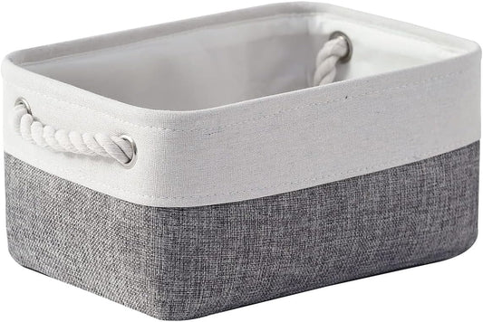 TheWarmHome Organization and Storage Basket for Shelves - 12x8x5.2 inch 1 Pack Fabric Storage Cubes, Collapsible Storage Bins for Closet Organizer Gift Cloth Toy (White & Grey)