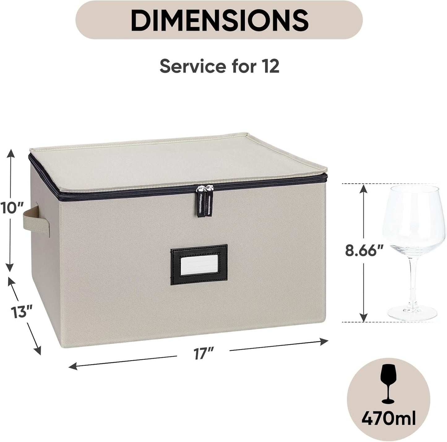 BALEINE China Storage Containers, Sturdy Quilted Wine Glass Storage, Plate Organizer with Carry Handles, Moving Boxes for Dishes, Cups, Mugs and Stemware (Wine Glass, Hard Shell Cream)