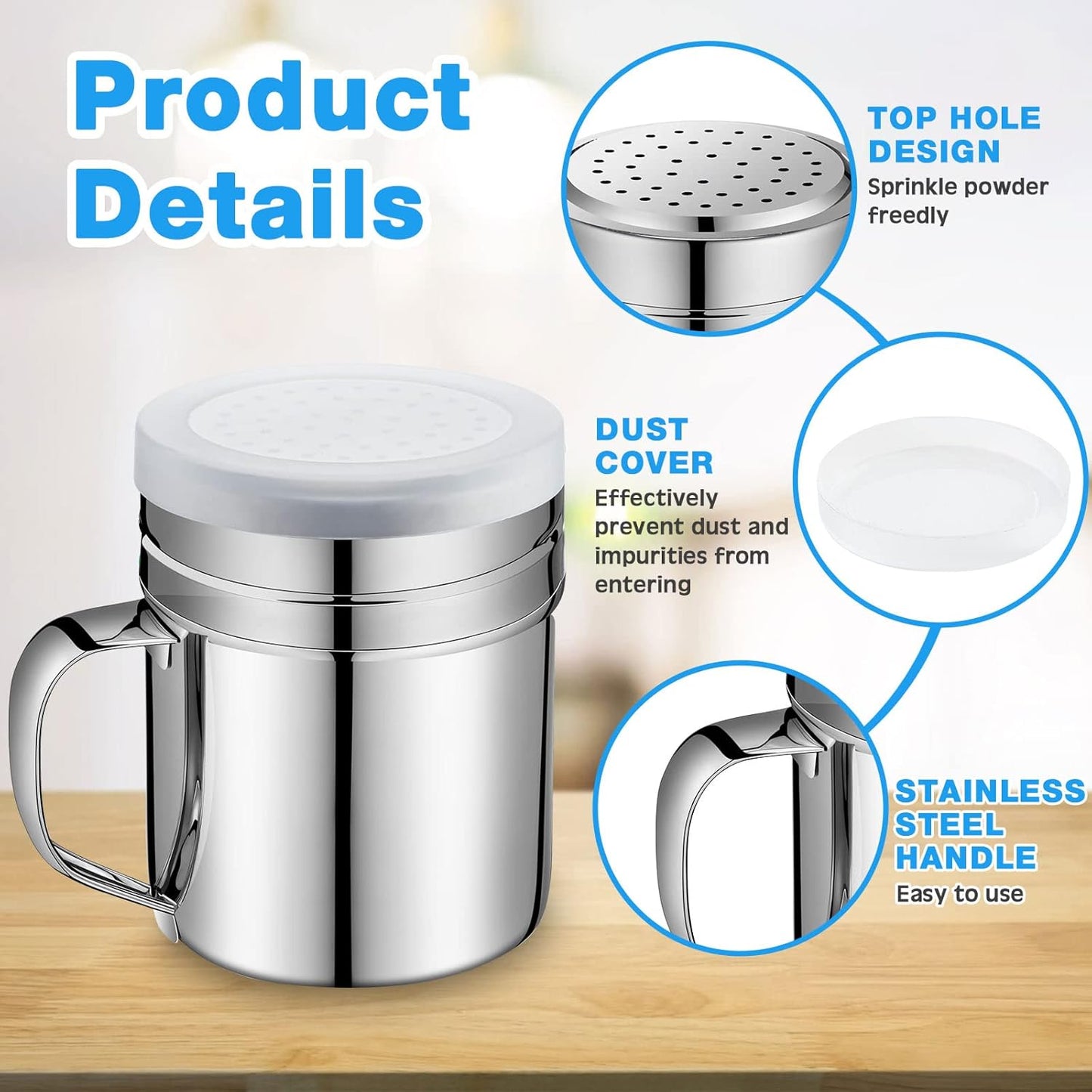 Lallisa 12 Pcs 10 oz Stainless Steel Spice Shakers with Holes and Lids Dredge Shakers with Handle Versatile Salt Shaker for Sugar Pepper Seasoning Flour Popcorn Cinnamon Powder Container Accessories