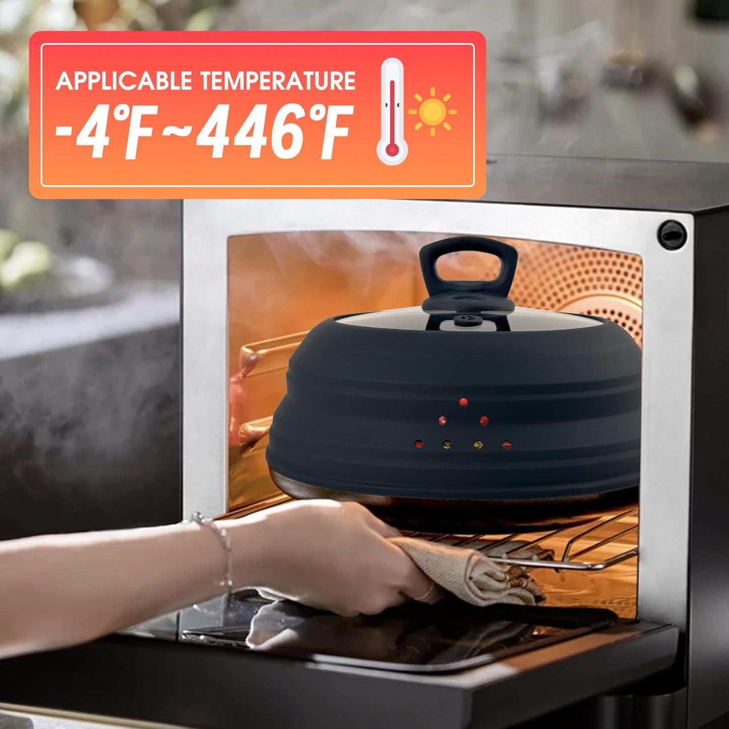 Microwave Splatter Cover Collapsible Silicone & Tempered Glass 10.8 Inch Microwave Cover for Food Splatter Guard with Steam Vents Dishwasher Safe Fits Bowls, Plates & Pots (Gray)