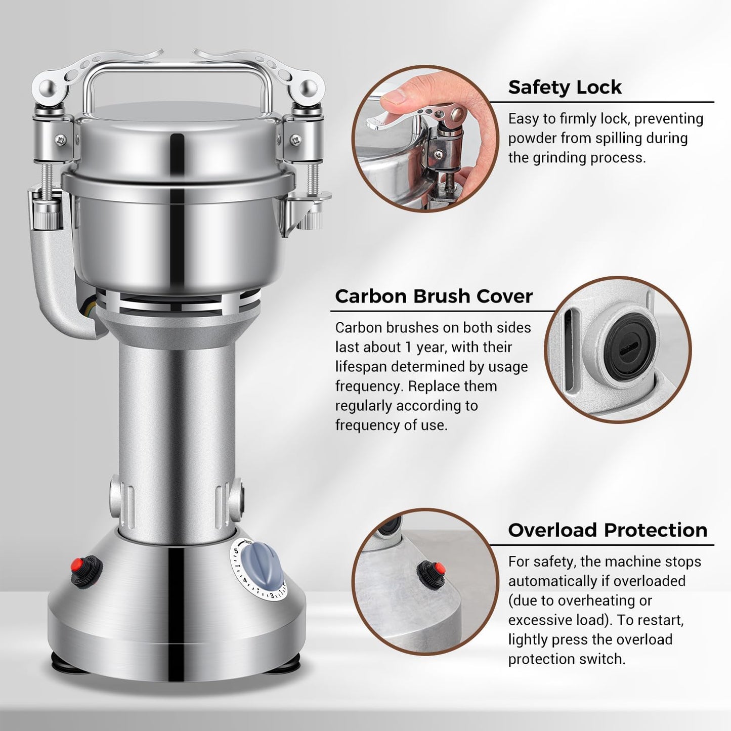 Grain Mill 150g Commercial Spice Grinder Electric 650W Stainless Steel Pulverizer Dry Grinder for Grinding Wheat, Oats, Corn, Pepper, and Coffee Beans – Grinders for Kitchen.