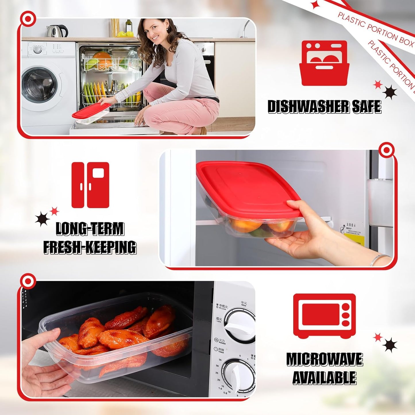 18 Pcs 33 Oz/ 4 Cups Plastic Food Storage Containers with Lids Portion Box Sets with Cover Stackable Plastic Containers with Lids Microwave Freezer Dishwasher Safe (Red)