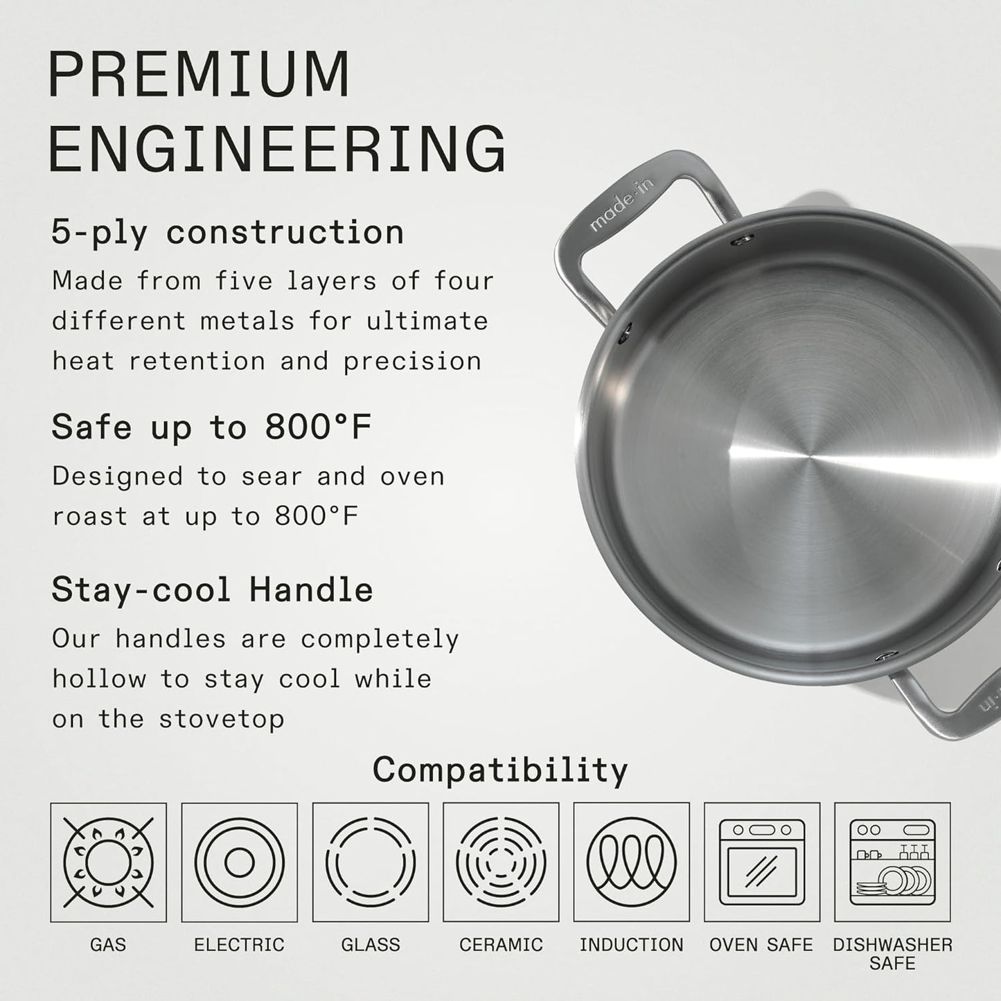 Made In Cookware - 6 Quart Stainless Steel Stock Pot With Lid - 5 Ply Stainless Clad - Professional Cookware - Crafted in Italy - Induction Compatible