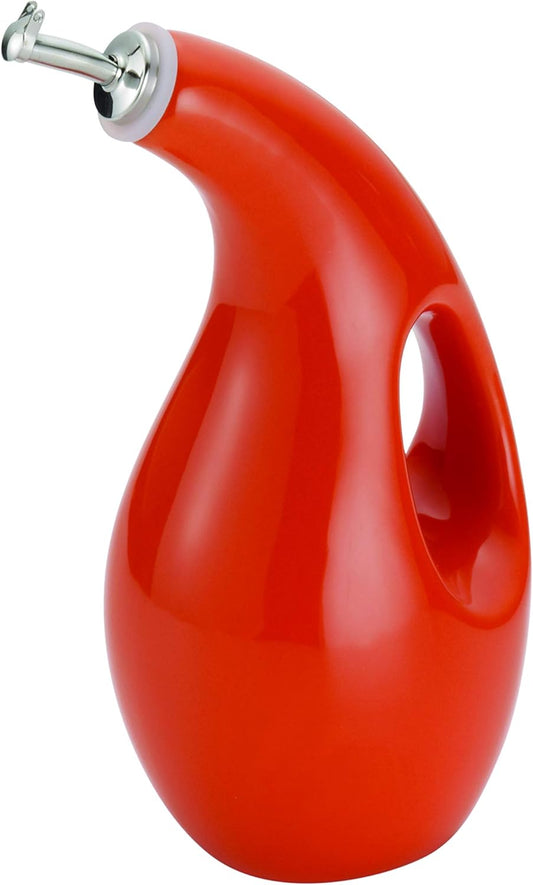 Rachael Ray Solid Glaze Ceramics EVOO Olive Oil Bottle Dispenser with Spout - 1 Piece, Orange
