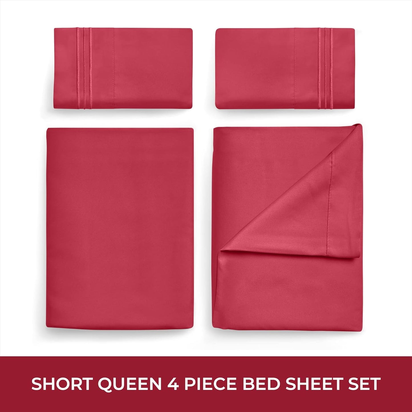 Mellanni RV Short Queen Sheets - 4 PC Iconic Collection Bedding - Hotel Luxury, Extra Soft, Cooling Bed Sheets - Deep Pocket up to 10 inch (RV/Short Queen, Brick Red)