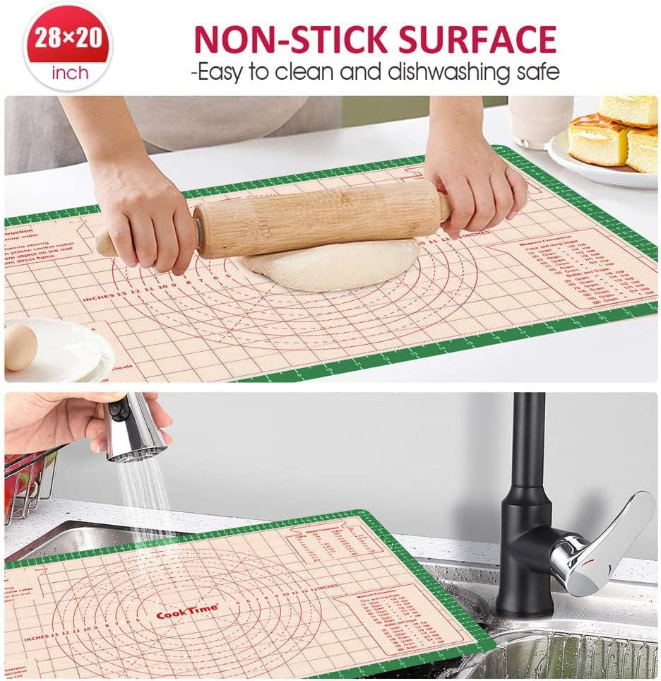 Pastry Baking Mat 28x20 Inch - Larger Silicone Baking Pastry Mat for Rolling Dough,Non Silp Silicon Dough Sheet Mat with Measurement,Perfect for Making Pie,Pizza(Green)