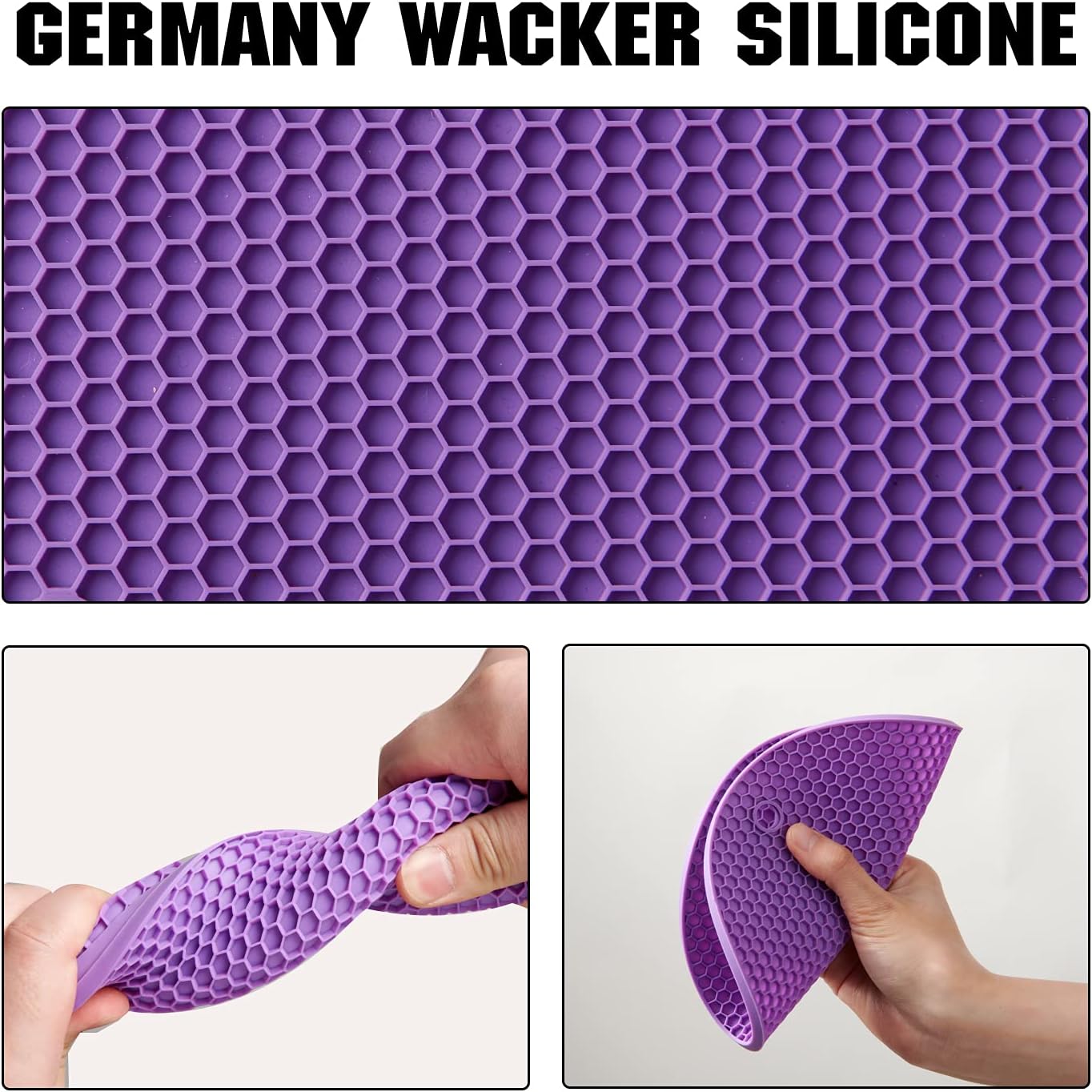 Joyhalo Trivets for Hot Dishes - Hot Pads for Kitchen, Silicone Pot Holders for Hot Pots and Pans, Silicone Mats for Kitchen Countertops, Table, Flexible Easy to Wash and Dry, Purple