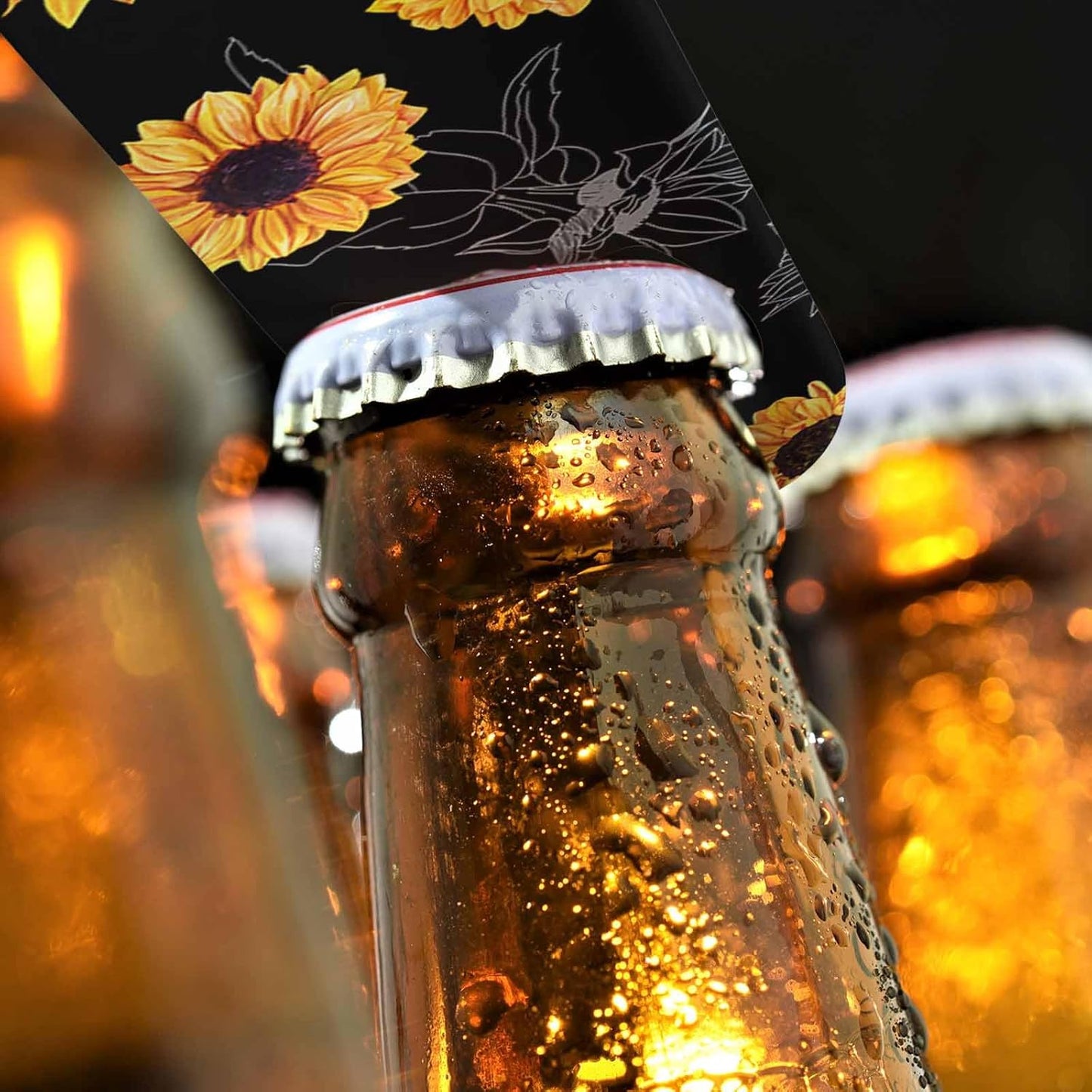 Sunflowers Stainless Steel Bottle Opener Vibrant Yellow Watercolor Flower Vintage Style Floral Black Flat Beer Bottle Opener Keychain for Home Kitchen Bar Restaurant Party Birthday Gift