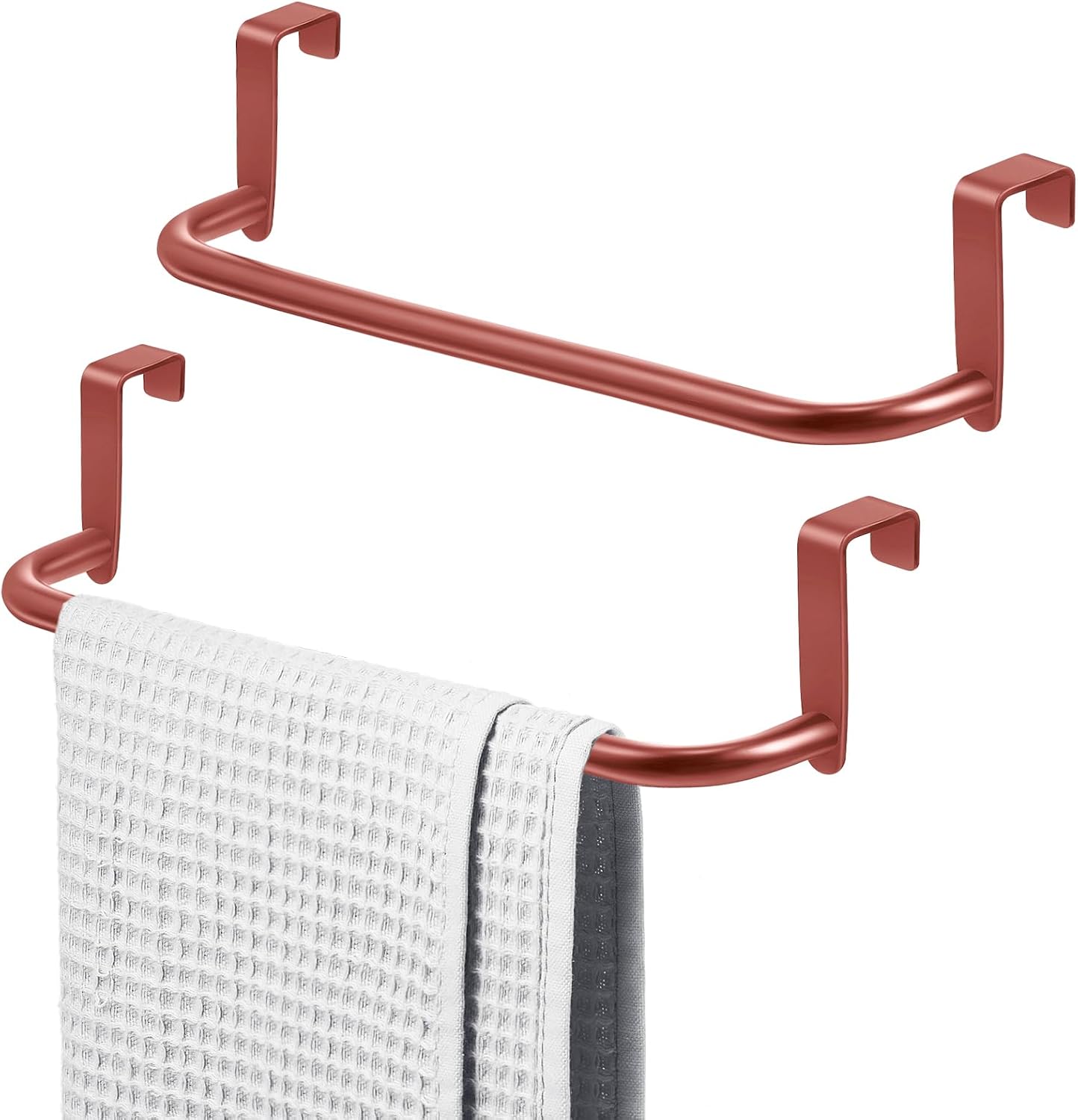 2 Pieces Metal Towel Bar Kitchen Cabinet Steel Towel Rack Bar for Hanging on Inside or Outside of Doors, Home Kitchen Bathroom(Rose Gold)