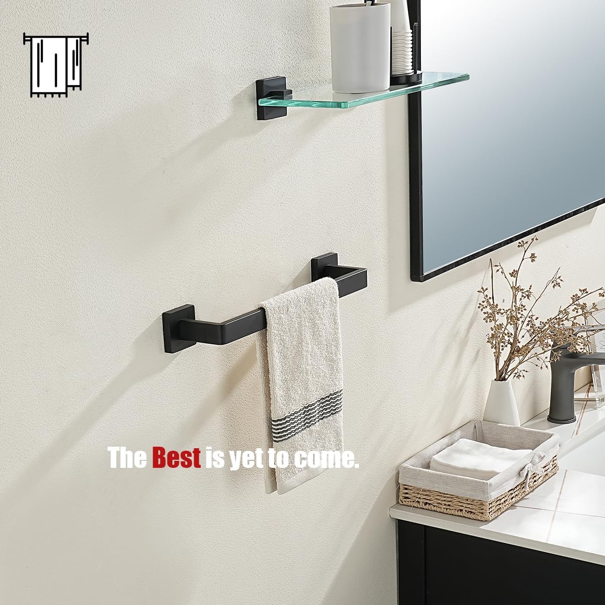 JQK Black Towel Bar, Rounded Edges 14.41 Inch Towel Rack, 304 Stainless Steel Bathroom Wall Mount, Useable Length 12 Inch, TB250L12-PB