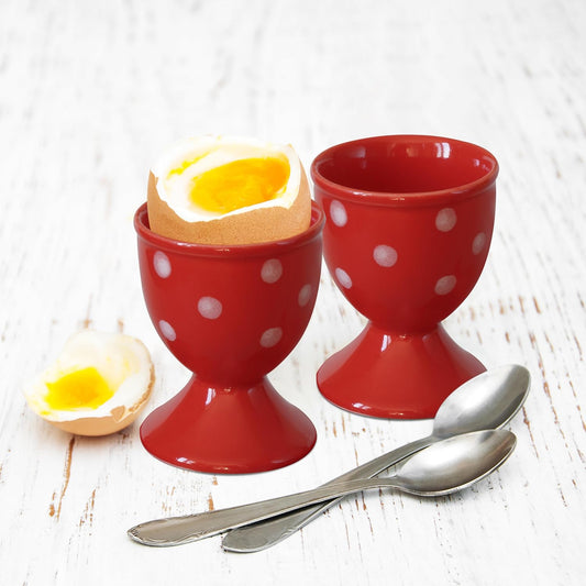 Cinf Easter Ceramic Egg Cup Red Set of 2 Porcelain Holder Breakfast Boiled Cooking Easy to Clean Childhood Memories Kitchen