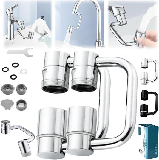 Universal Sink Faucet 1440° Rotatable Faucet Aerator Extension, U Shaped Faucet Extender for Toddlers, Flexiflow 1080° Rotating Faucet Extender for Bathroom Sink/Kitchen, 2 Modes Adjustable (2*Silver)