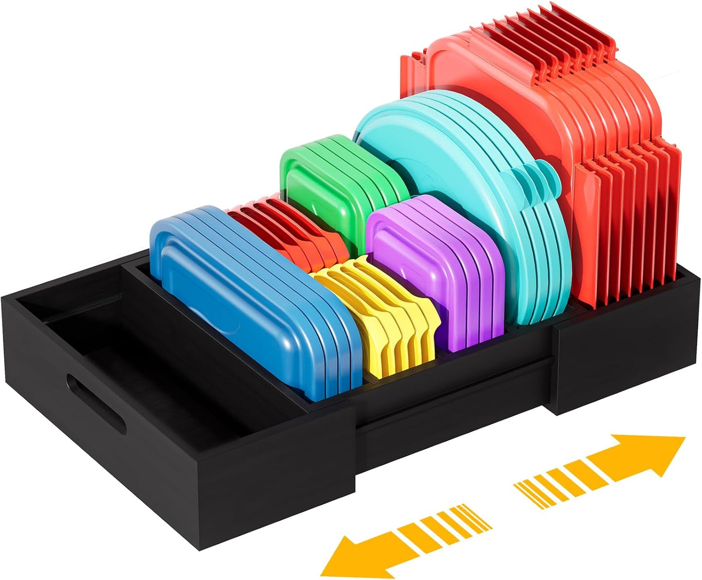 Expandable Bamboo Lid Organizers Inside Cabinet, Kitchen Cabinet Organizers with 3 Adjustable Dividers, Storage Plastic Lids, Food Container Lid Holder Organizer for Drawer Pantry, Black