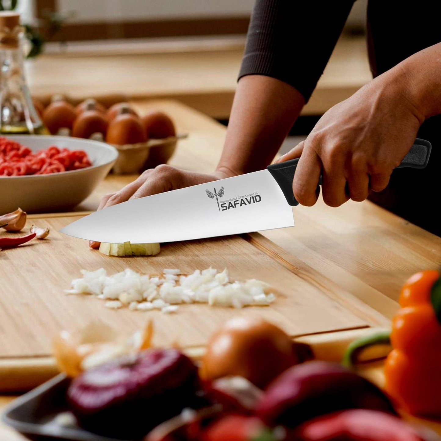 Crystal Edge German tech Chef Knife – Ultra Sharp German Stainless Steel Blade, Ergonomic Handle, Precision Cutting, Professional Kitchen Knife for Slicing, Chopping & Mincing