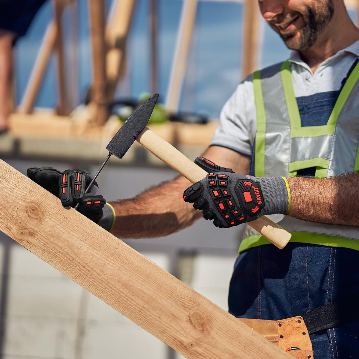 KAYGO Impact Reducing Work Gloves for Men,3 Pairs KG18N TPR Safety Work Gloves MicroFoam Nitrile Coated, Seamless Knit Nylon, Ideal for General Purpose,S