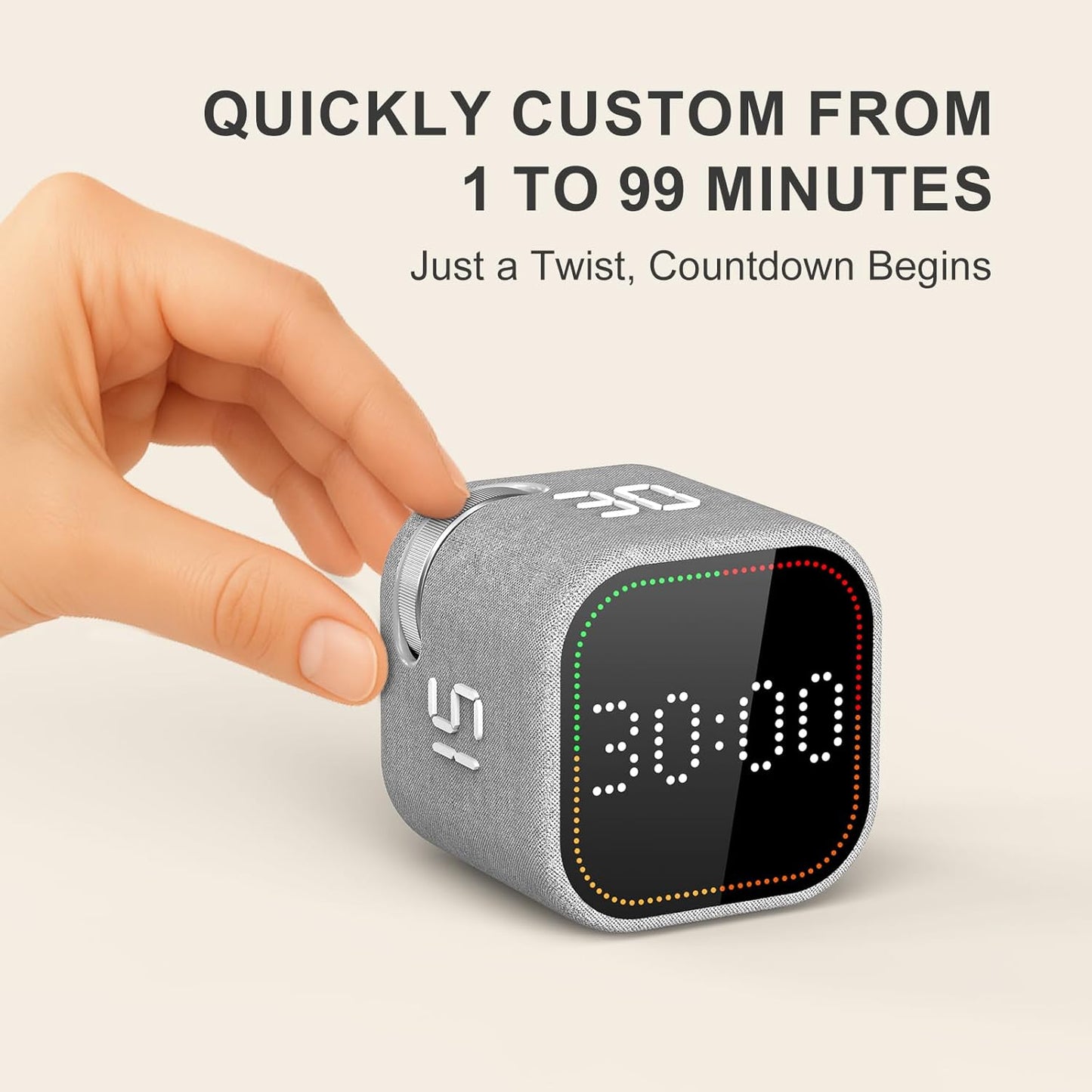 REACHER Fast Custom Pomodoro Timer Cube | Productivity Timer | Small Visual Cube | Silent, Vibrate Reminder | Adjustable Sound Alert | Magnetic, Visual Countdown | for ADHD, Study, Kitchen, Classroom