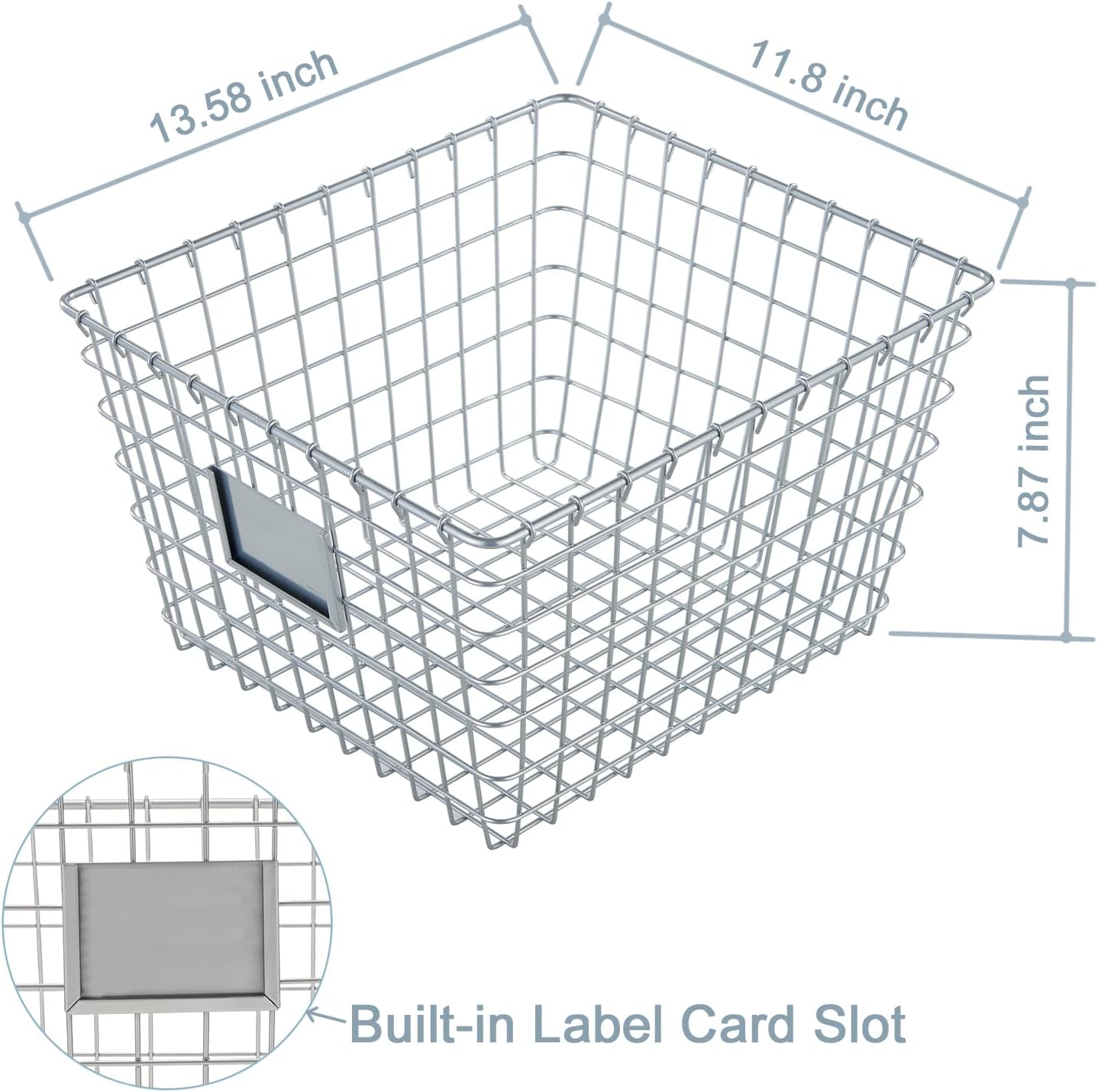 【Extra Large】 Wire Handmade Basket 4 Packs, Kitchen Bathroom Storage, Household Goods Storage, Wardrobe Basket,Silver