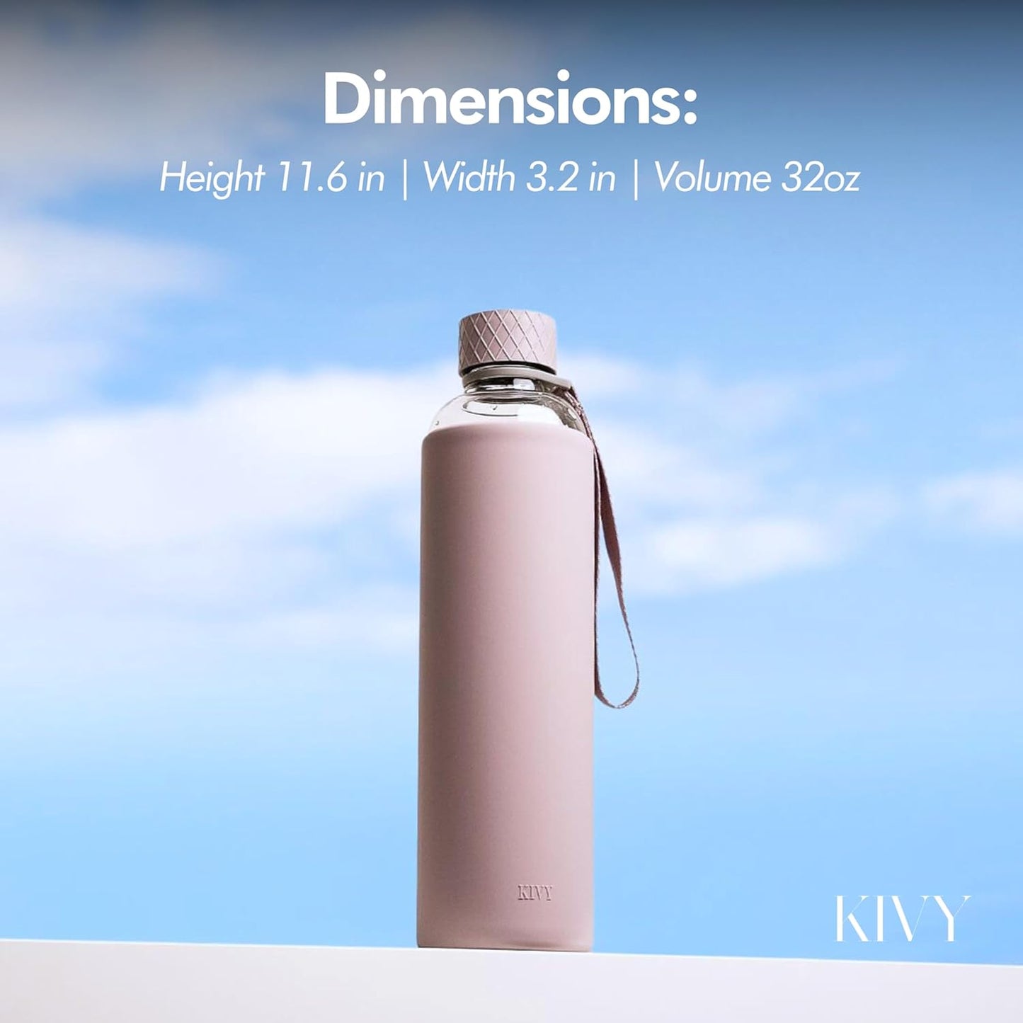 KIVY Glass Water Bottle with Silicone Sleeve 32 oz [WITH MEASUREMENT] - Borosilicate Glass Water Bottle Screw Top - Clear Bottles with Measurement Marking - Slim Waterbottle Aesthetic - Taupe